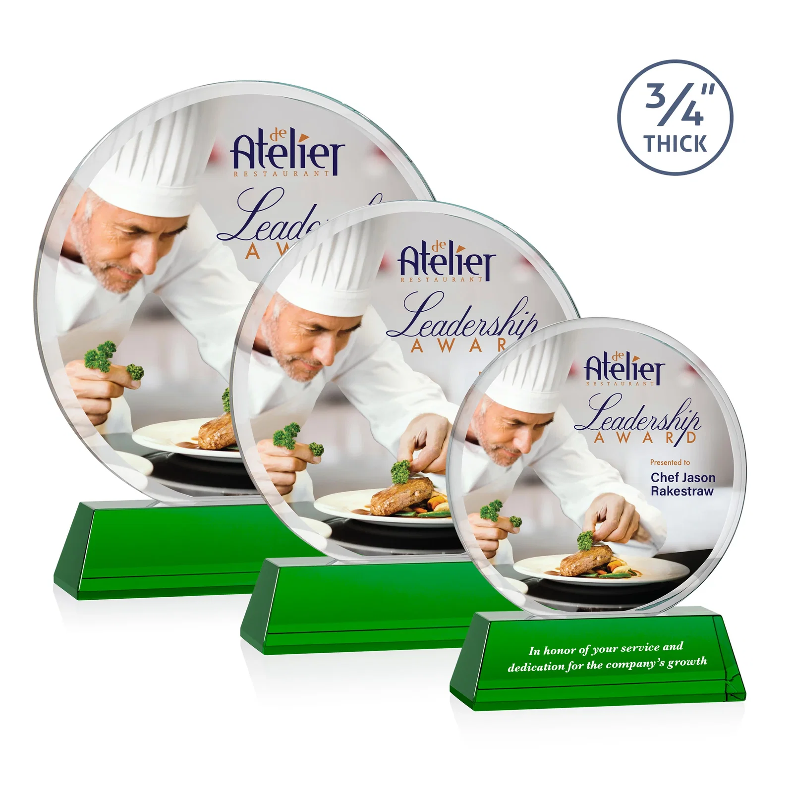 Branded Starfire Crystal Double-Beveled Disc Award on Tall Tapered Base for retirement presentations
