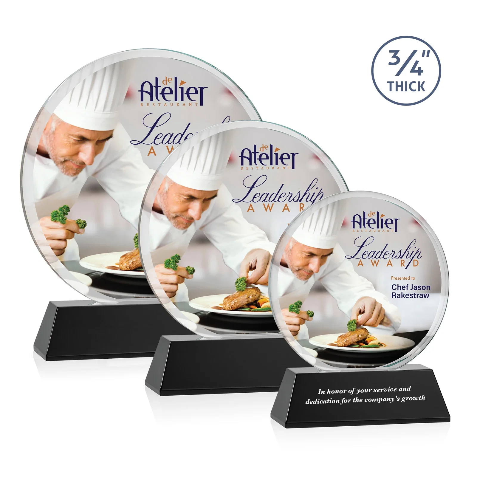 Branded Starfire Crystal Double-Beveled Disc Award on Tall Tapered Base for safety achievement programs