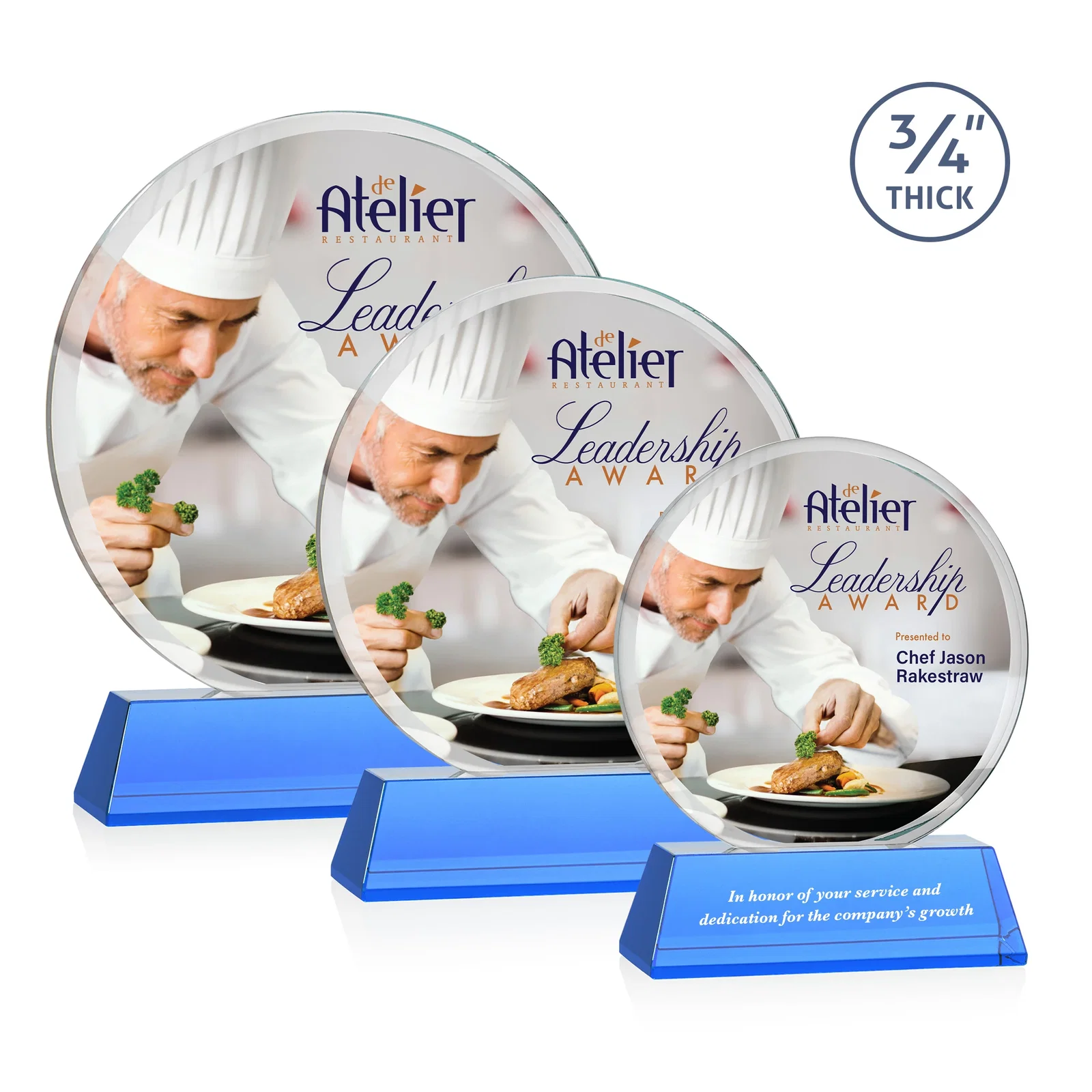 Custom printed Starfire Crystal Double-Beveled Disc Award on Tall Tapered Base for safety achievement programs