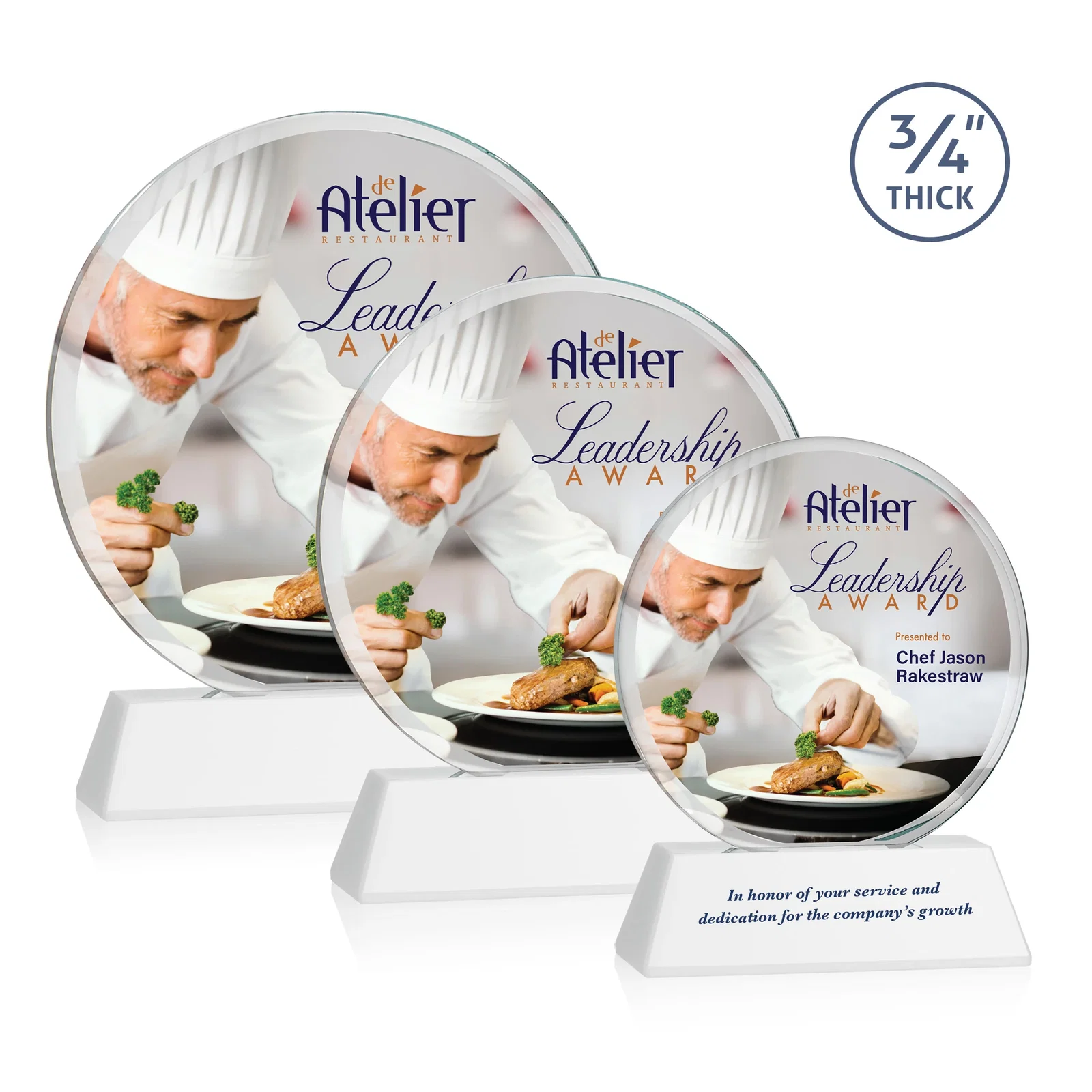 Customized Starfire Crystal Double-Beveled Disc Award on Tall Tapered Base for employee recognition