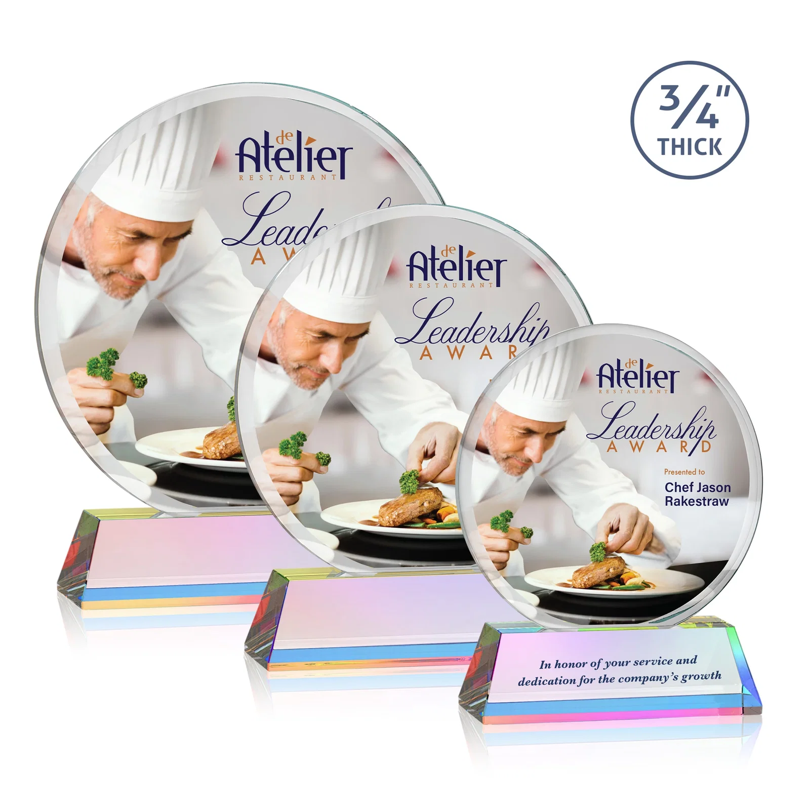 Customized Starfire Crystal Double-Beveled Disc Award on Tall Tapered Base for safety achievement programs