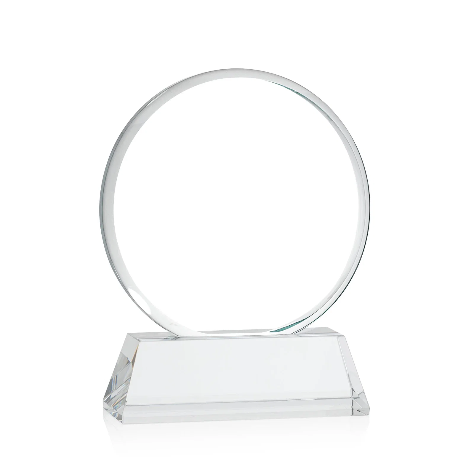 Custom engraved Starfire Crystal Double-Beveled Disc Award on Tall Tapered Base for employee recognition