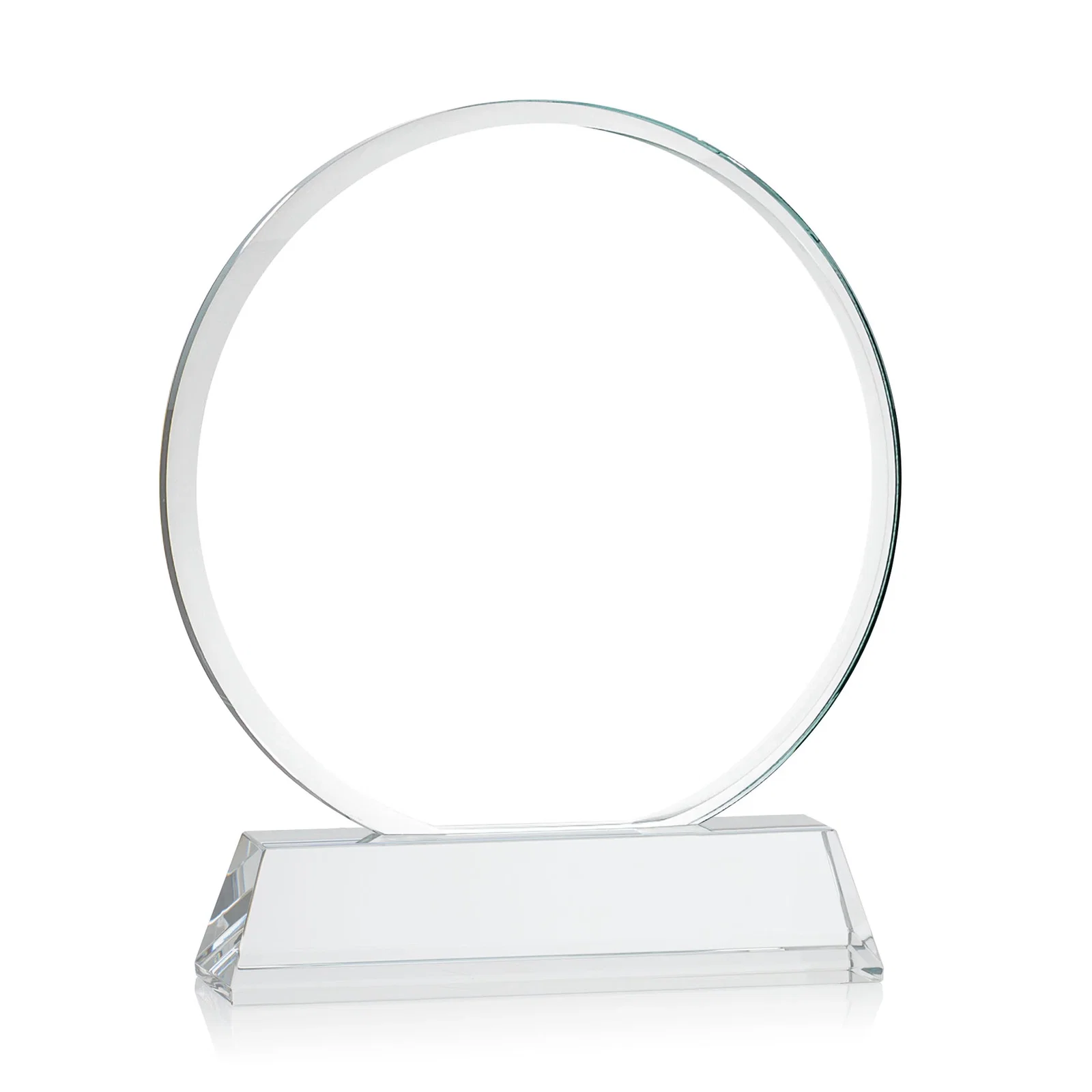 Custom engraved Starfire Crystal Double-Beveled Disc Award on Tall Tapered Base for service anniversary gifts