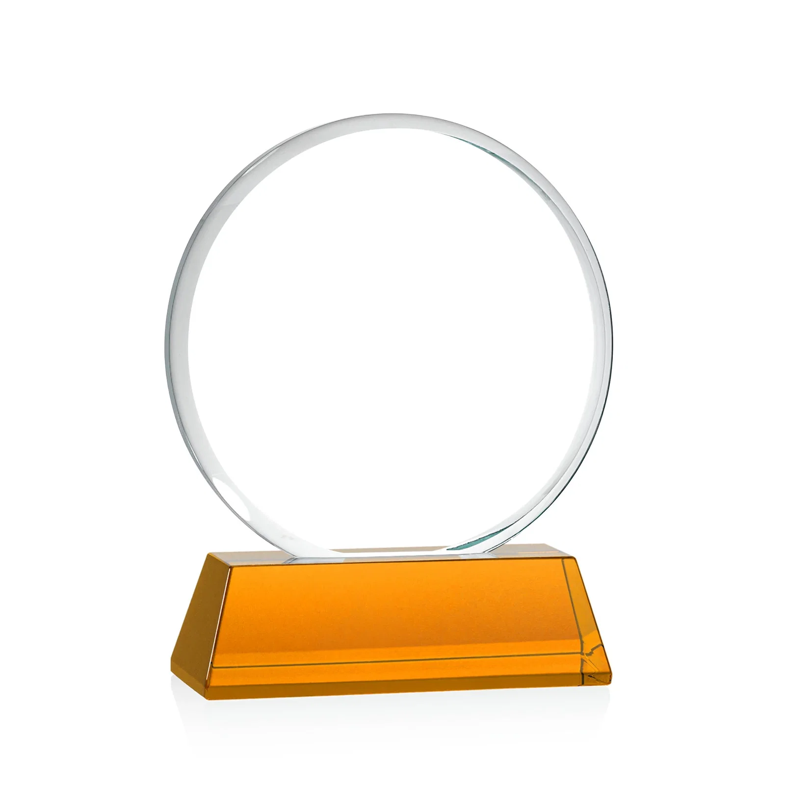 Custom engraved Starfire Crystal Double-Beveled Disc Award on Tall Tapered Base for sales achievement awards