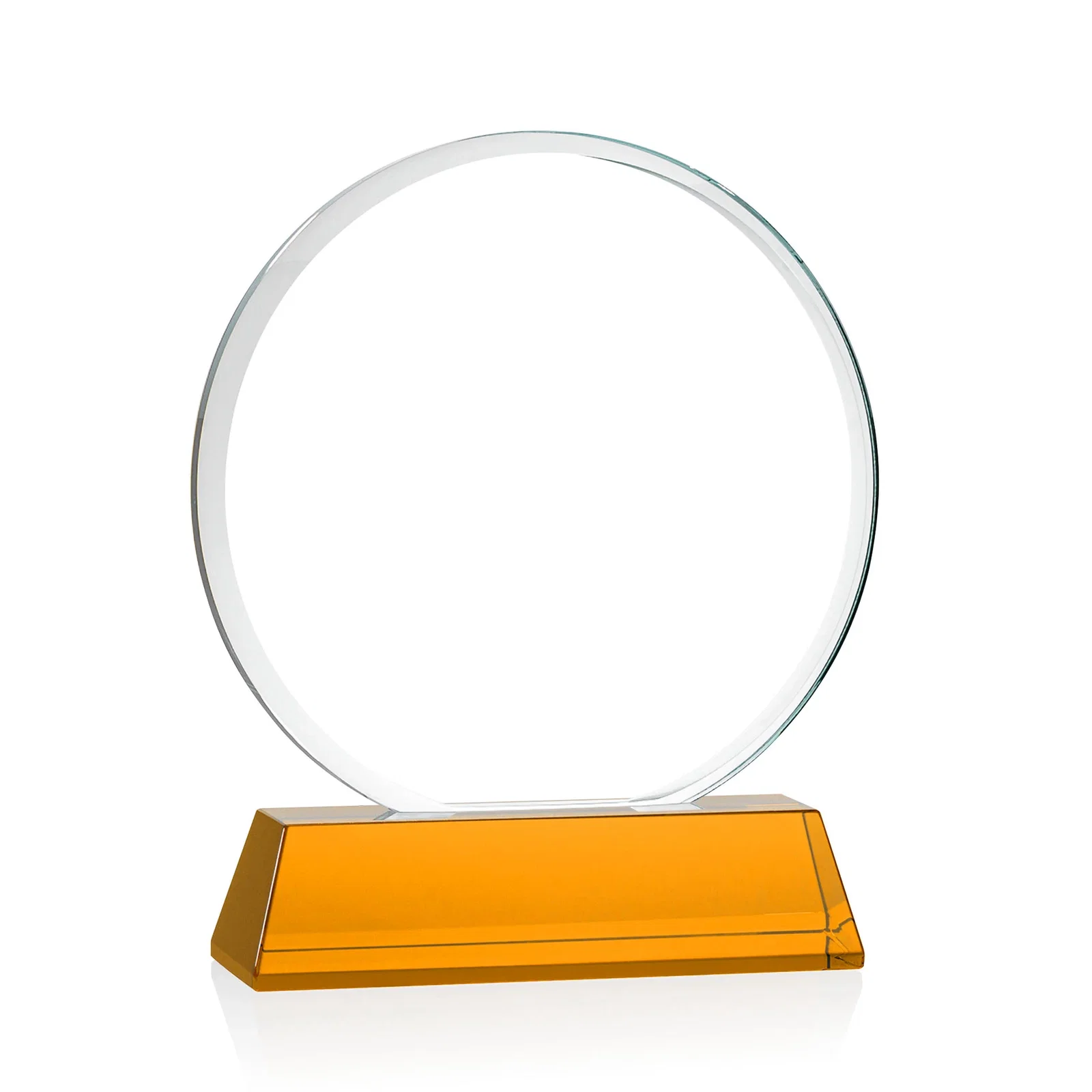 Custom engraved Starfire Crystal Double-Beveled Disc Award on Tall Tapered Base for retirement presentations