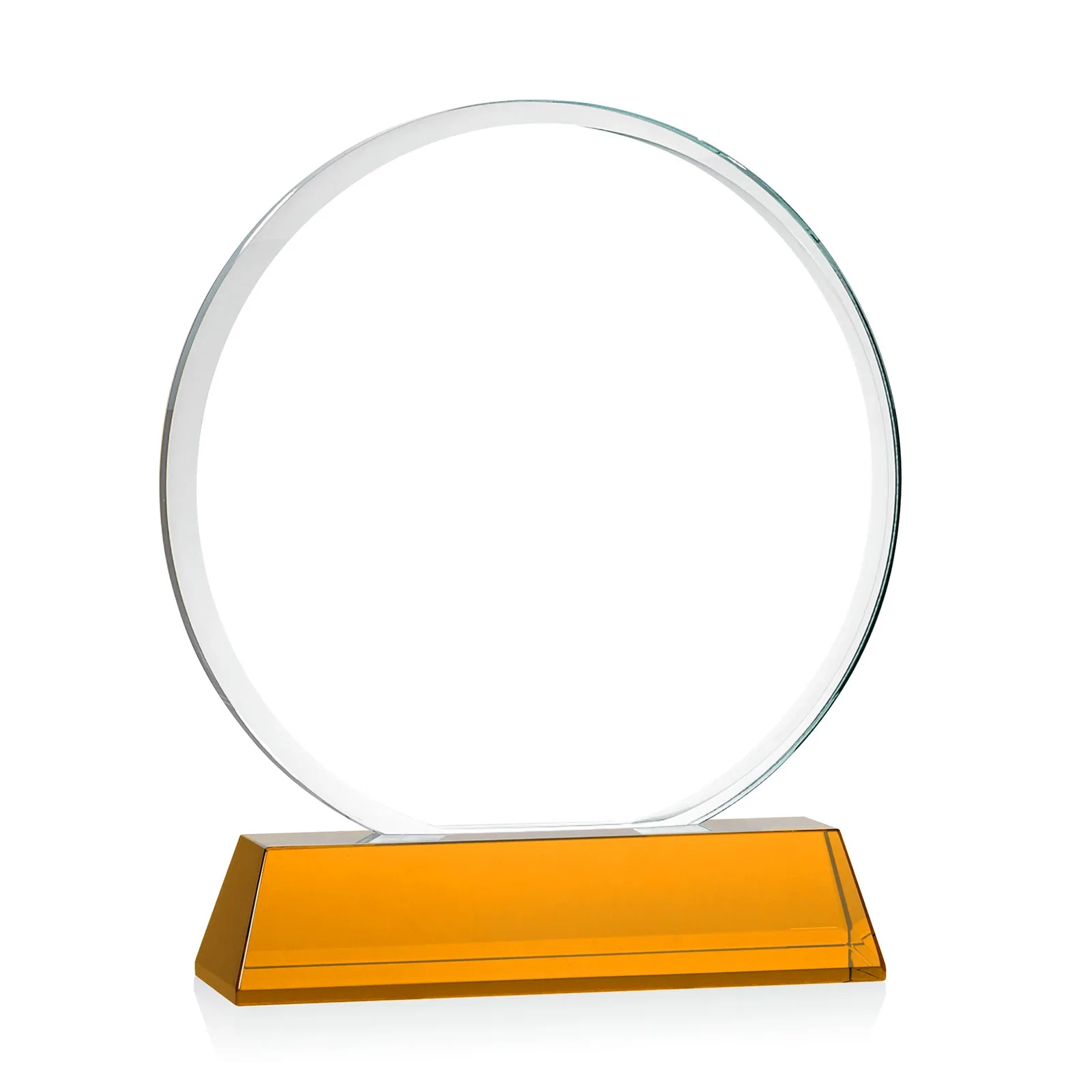 Custom engraved Starfire Crystal Double-Beveled Disc Award on Tall Tapered Base for team milestone celebrations