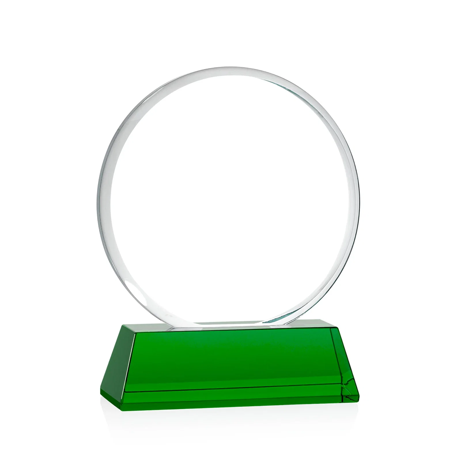 Custom engraved Starfire Crystal Double-Beveled Disc Award on Tall Tapered Base for donor appreciation