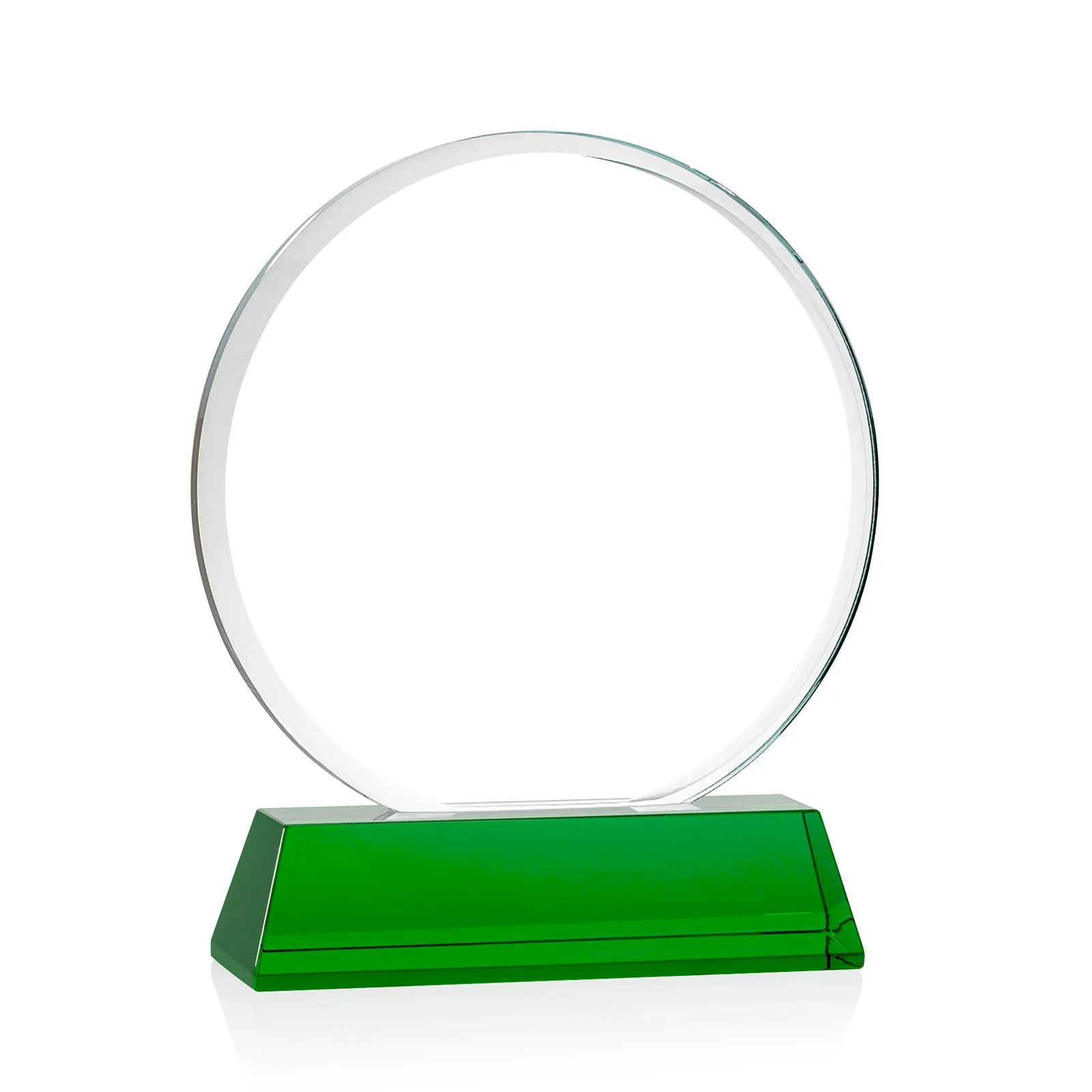 Custom engraved Starfire Crystal Double-Beveled Disc Award on Tall Tapered Base for graduation ceremonies