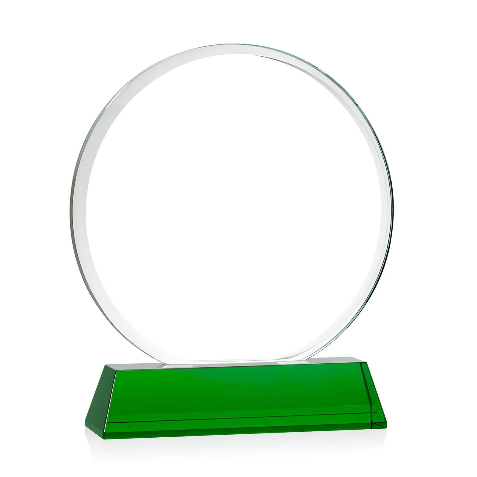 Custom engraved Starfire Crystal Double-Beveled Disc Award on Tall Tapered Base for safety achievement programs