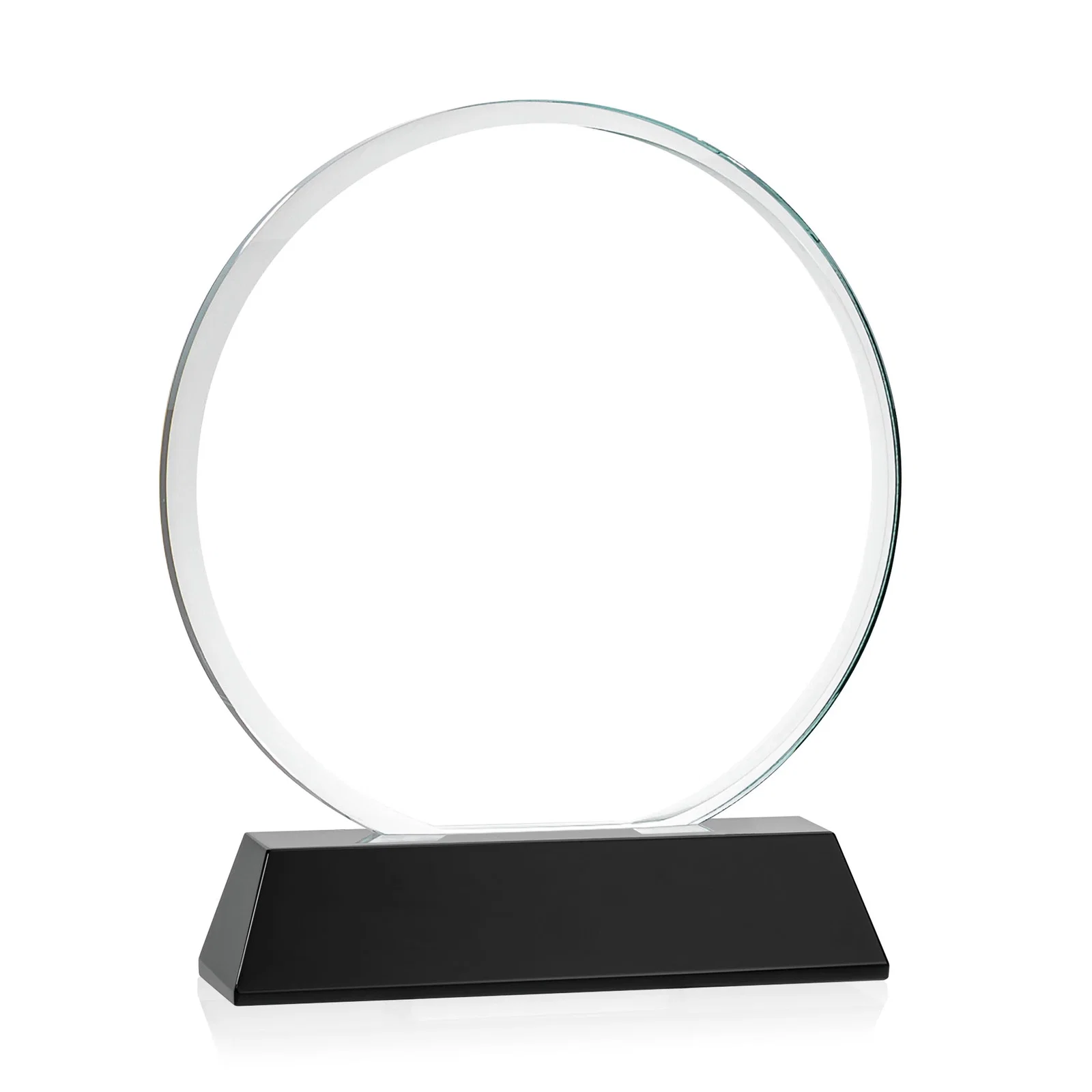 Custom engraved Starfire Crystal Double-Beveled Disc Award on Tall Tapered Base for company anniversary events