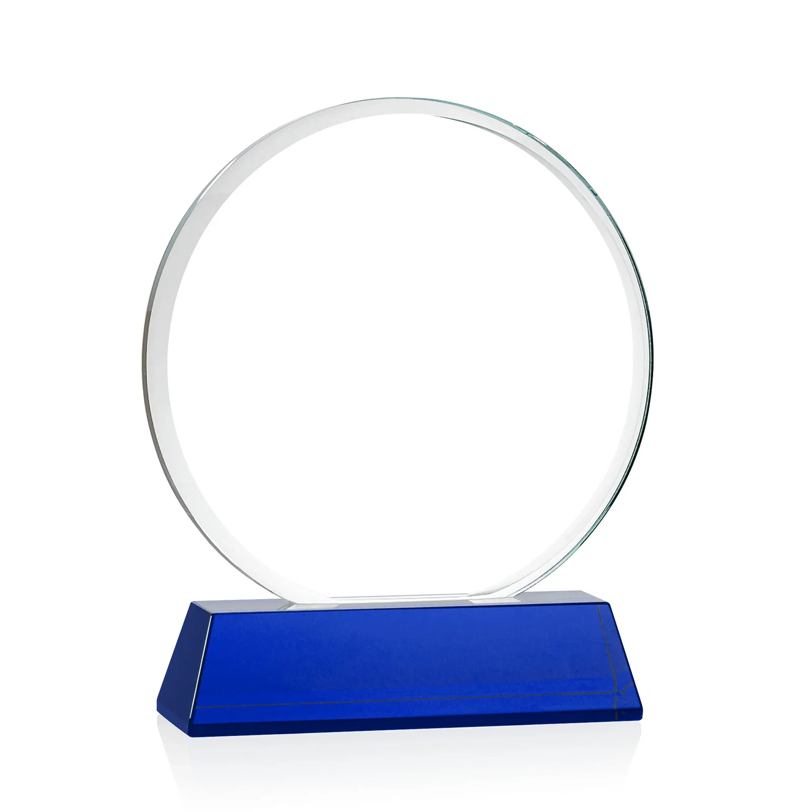 Custom Starfire Crystal Double-Beveled Disc Award on Tall Tapered Base, with your logo for corporate award ceremonies