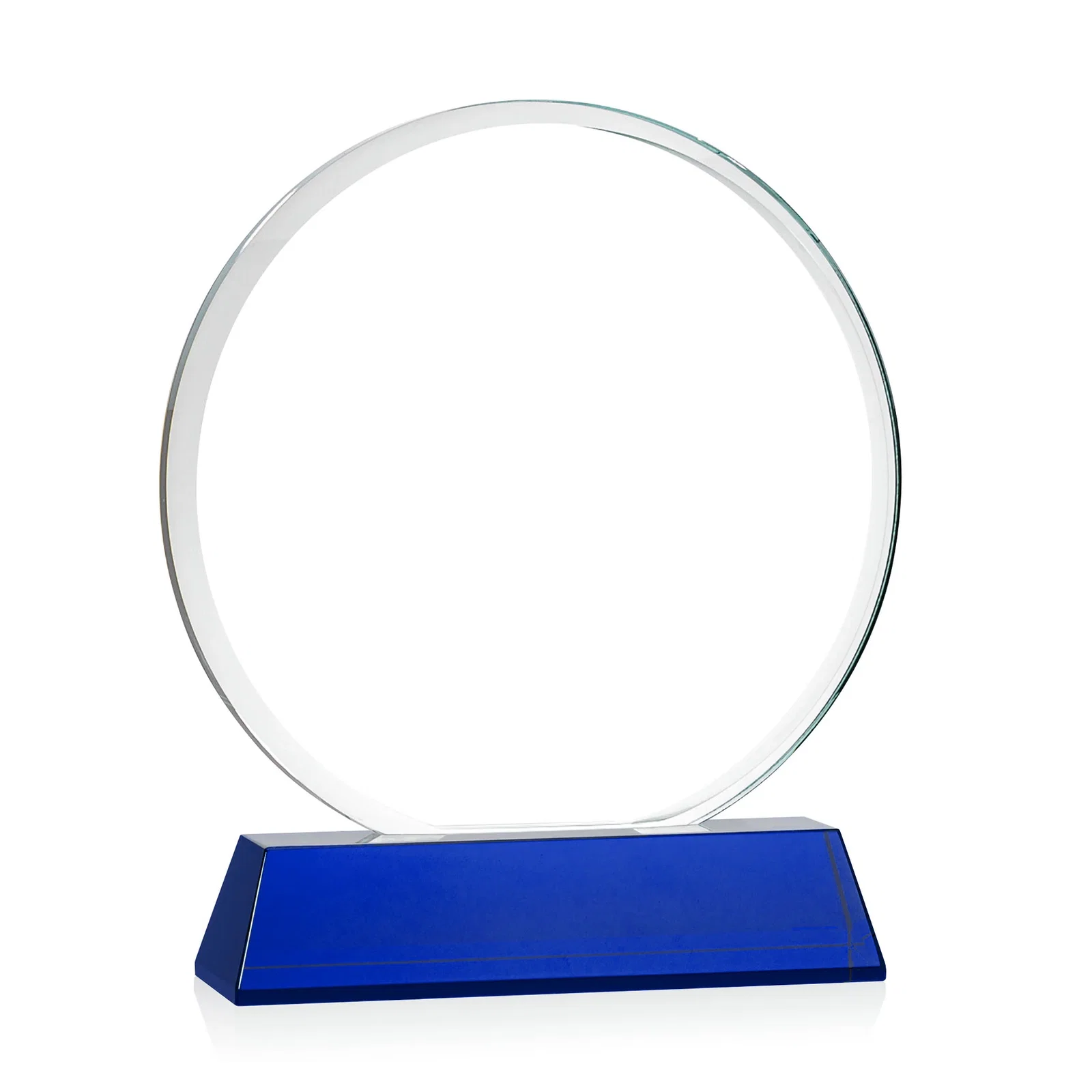Custom Starfire Crystal Double-Beveled Disc Award on Tall Tapered Base, with your logo for service anniversary gifts