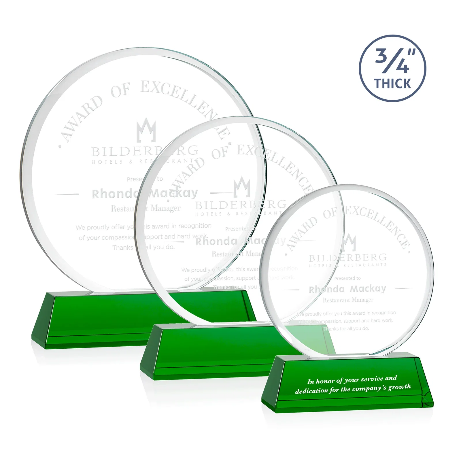 Custom Starfire Crystal Double-Beveled Disc Award on Tall Tapered Base for safety achievement programs