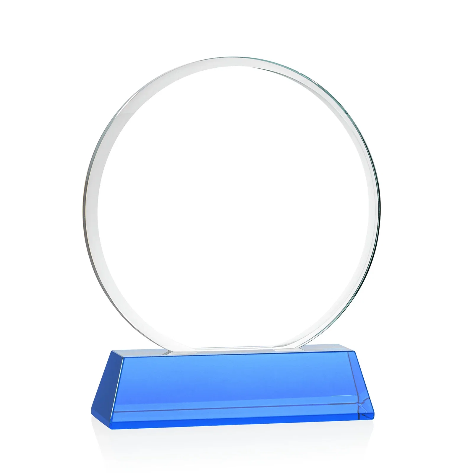 Custom Starfire Crystal Double-Beveled Disc Award on Tall Tapered Base, with your logo for graduation ceremonies