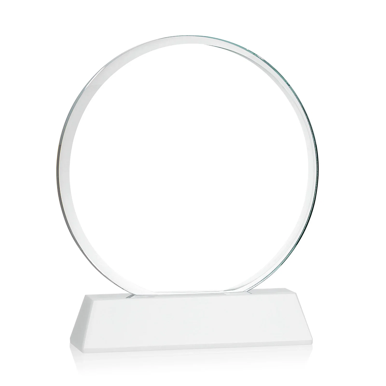 Custom Starfire Crystal Double-Beveled Disc Award on Tall Tapered Base, with your logo for company anniversary events