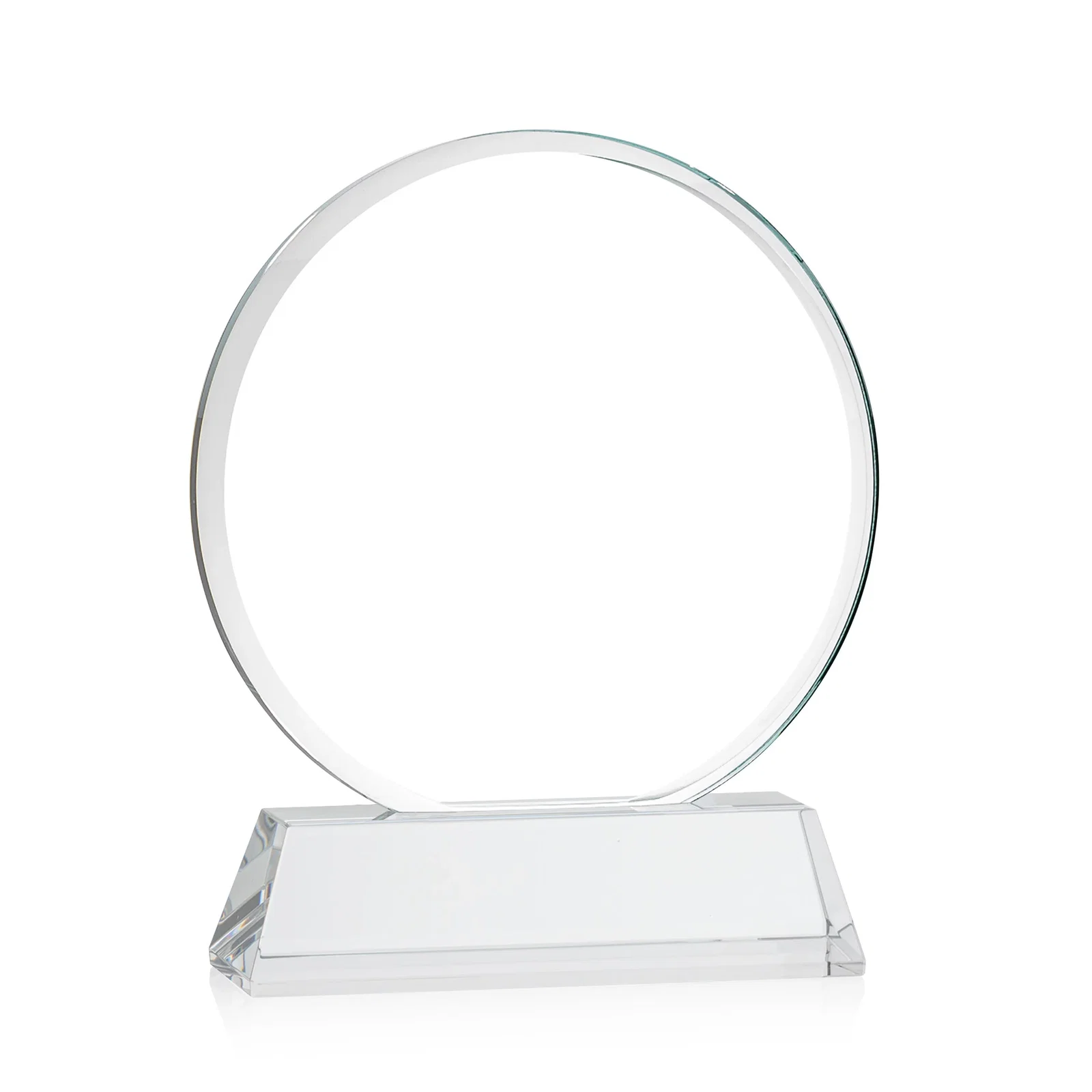 Personalized Starfire Crystal Double-Beveled Disc Award on Tall Tapered Base, with your logo for employee recognition