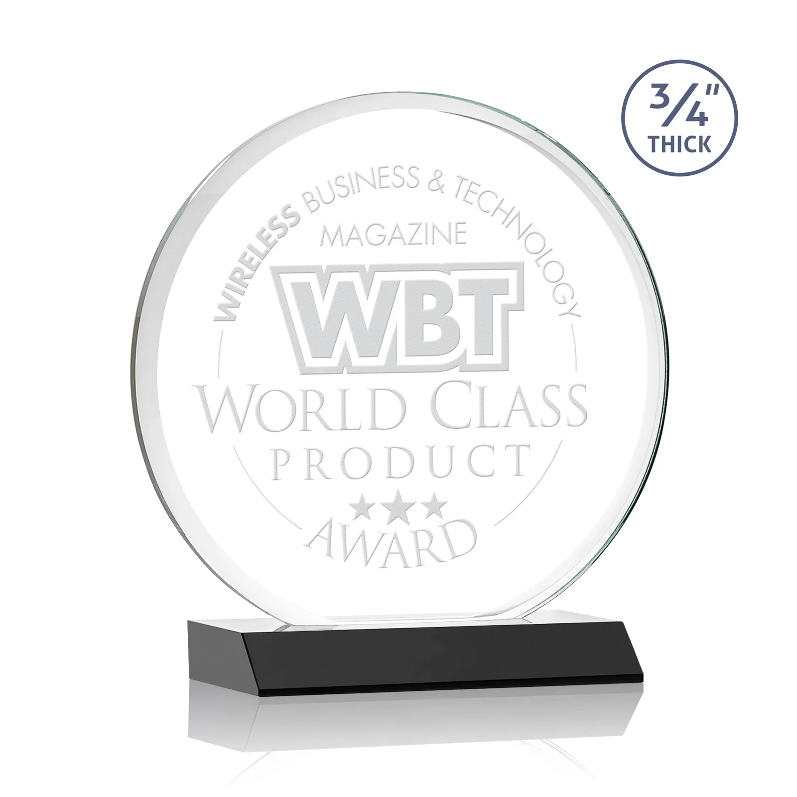 Personalized Starfire Crystal Double-Beveled Disc Award on Clear Mitered Base for service anniversary gifts