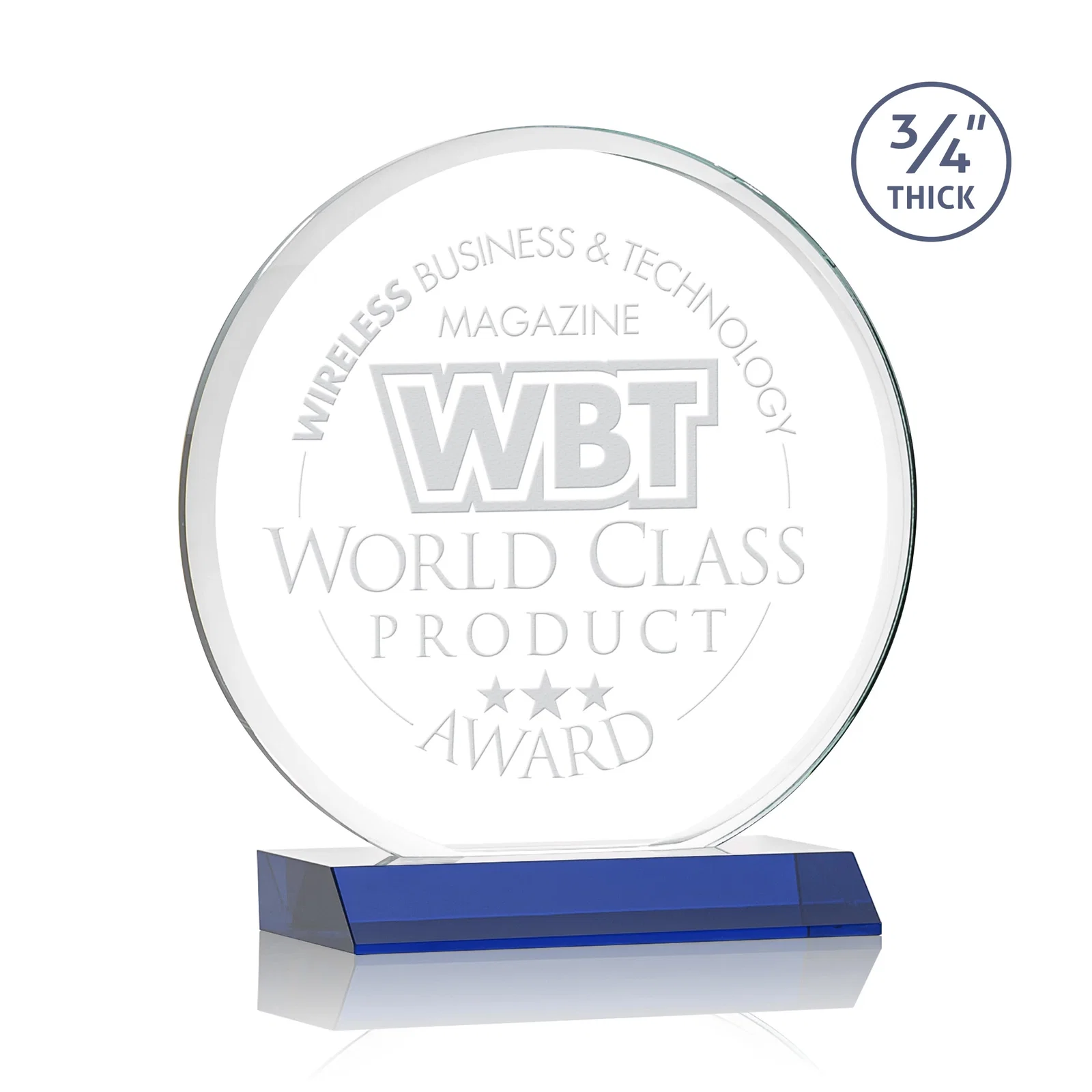 Personalized Starfire Crystal Double-Beveled Disc Award on Clear Mitered Base for donor appreciation