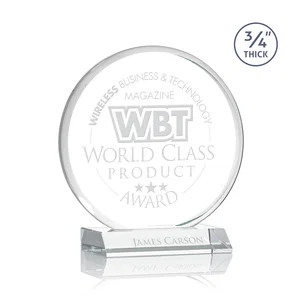 Starfire Crystal Double-Beveled Disc Award on Clear Mitered Base