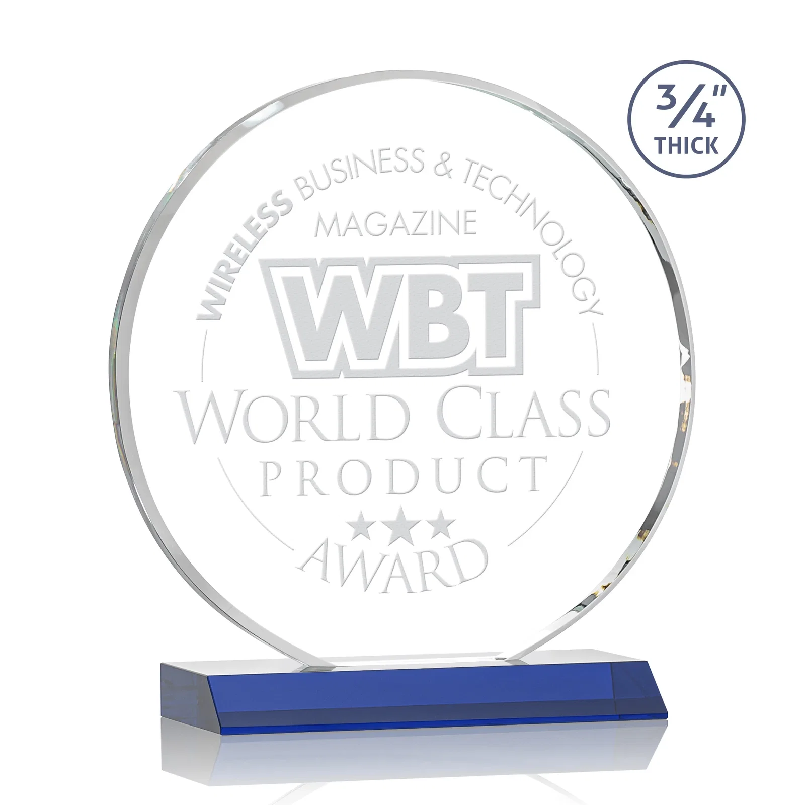 Personalized Starfire Crystal Double-Beveled Disc Award on Clear Mitered Base for graduation ceremonies