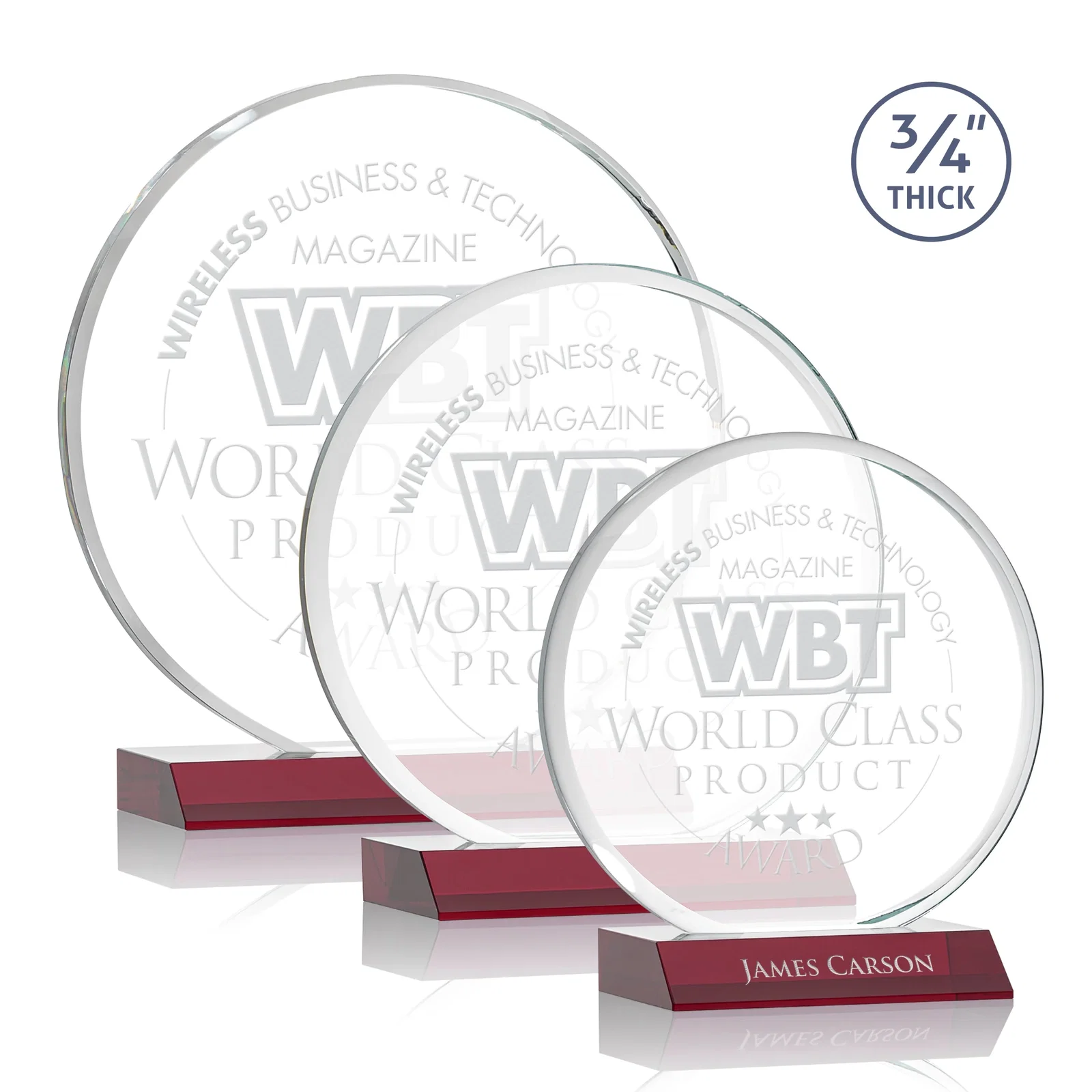 Personalized Starfire Crystal Double-Beveled Disc Award on Clear Mitered Base for safety achievement programs