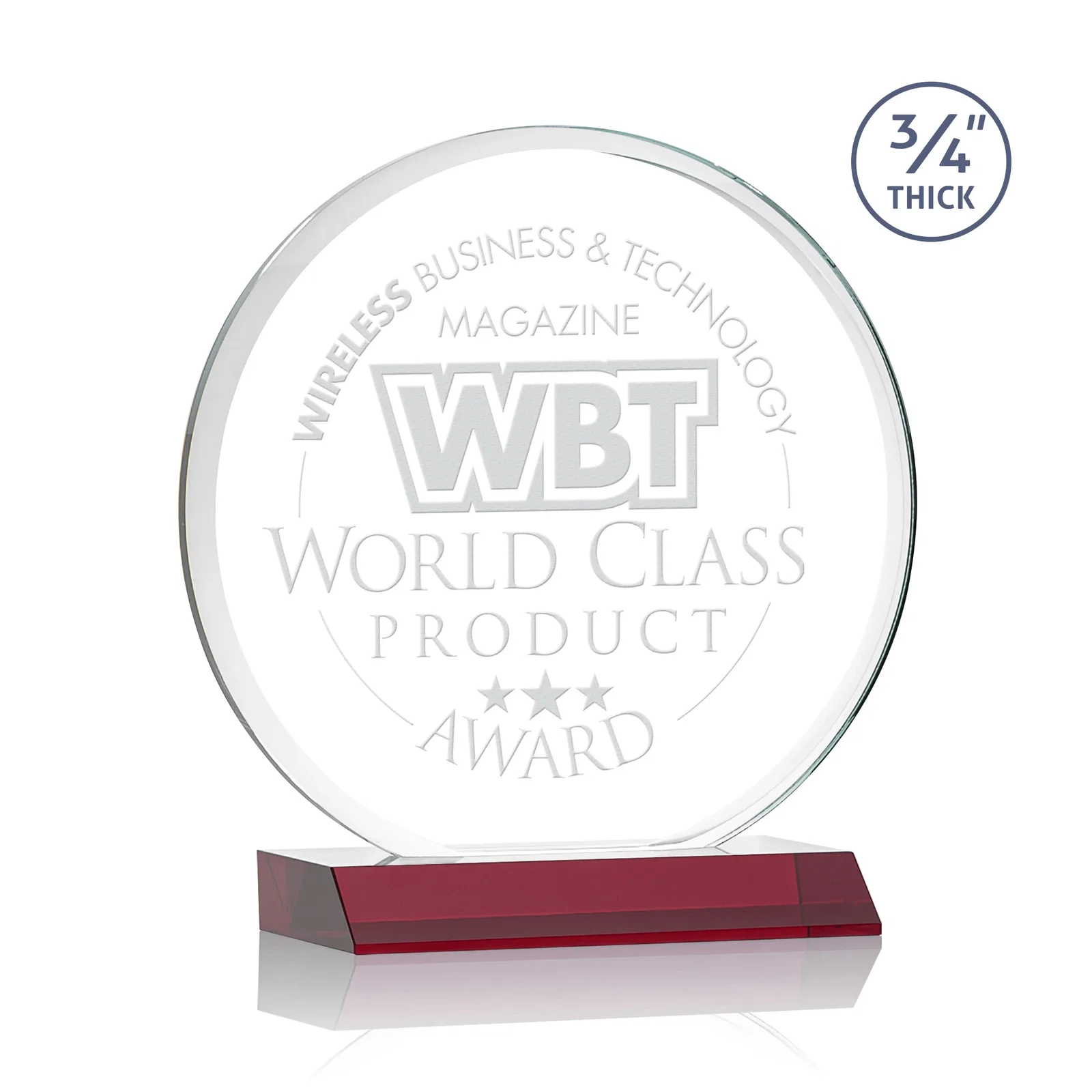 Personalized Starfire Crystal Double-Beveled Disc Award on Clear Mitered Base for dealer and partner awards