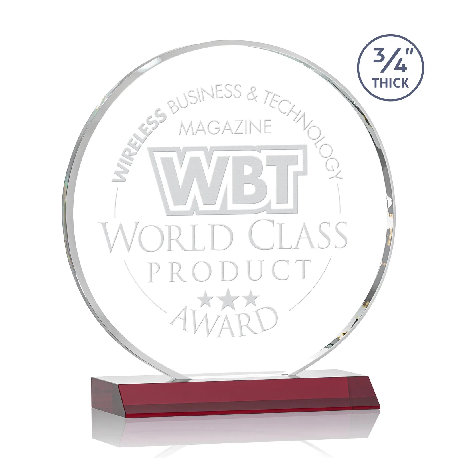 Personalized Starfire Crystal Double-Beveled Disc Award on Clear Mitered Base for company anniversary events
