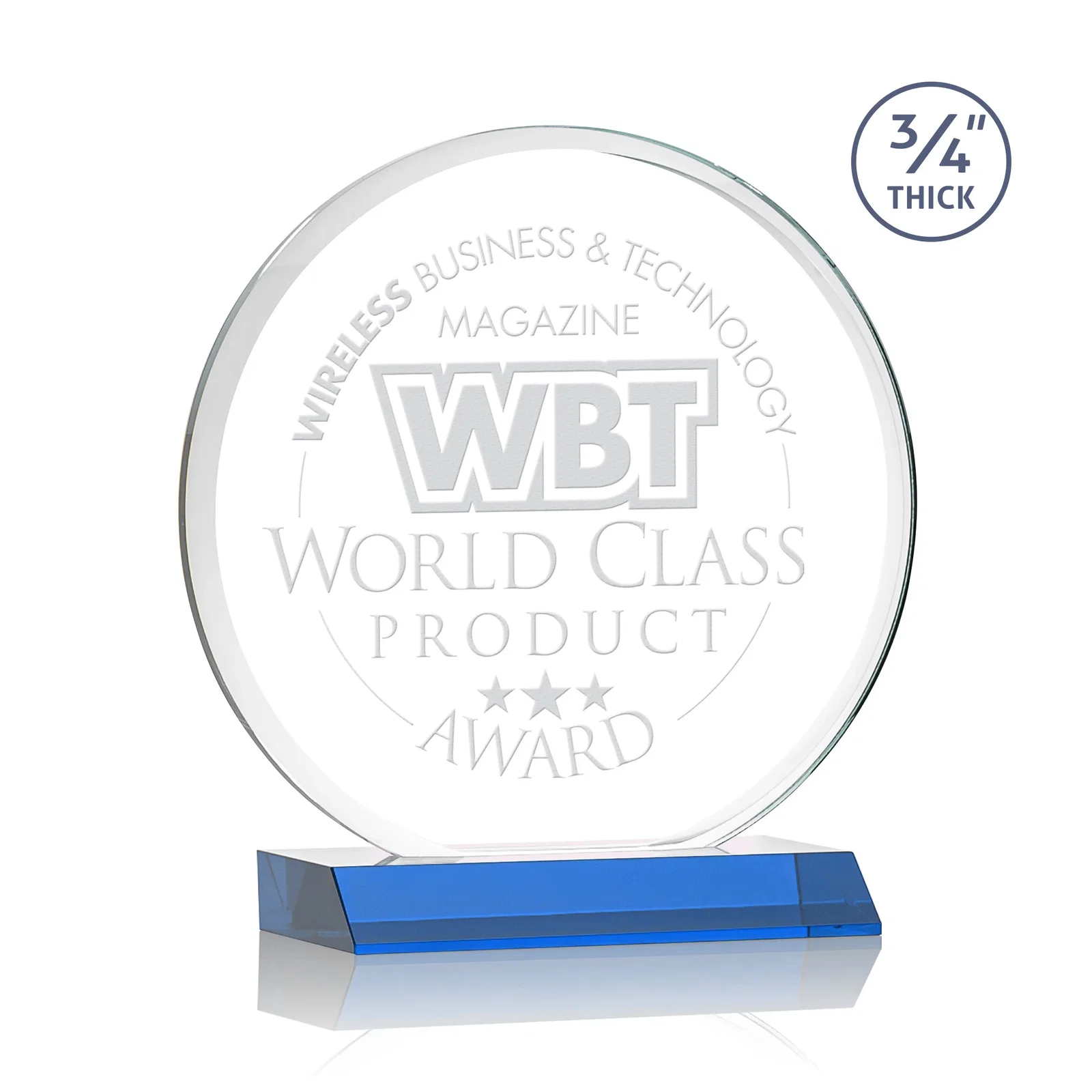 Promotional Starfire Crystal Double-Beveled Disc Award on Clear Mitered Base for service anniversary gifts