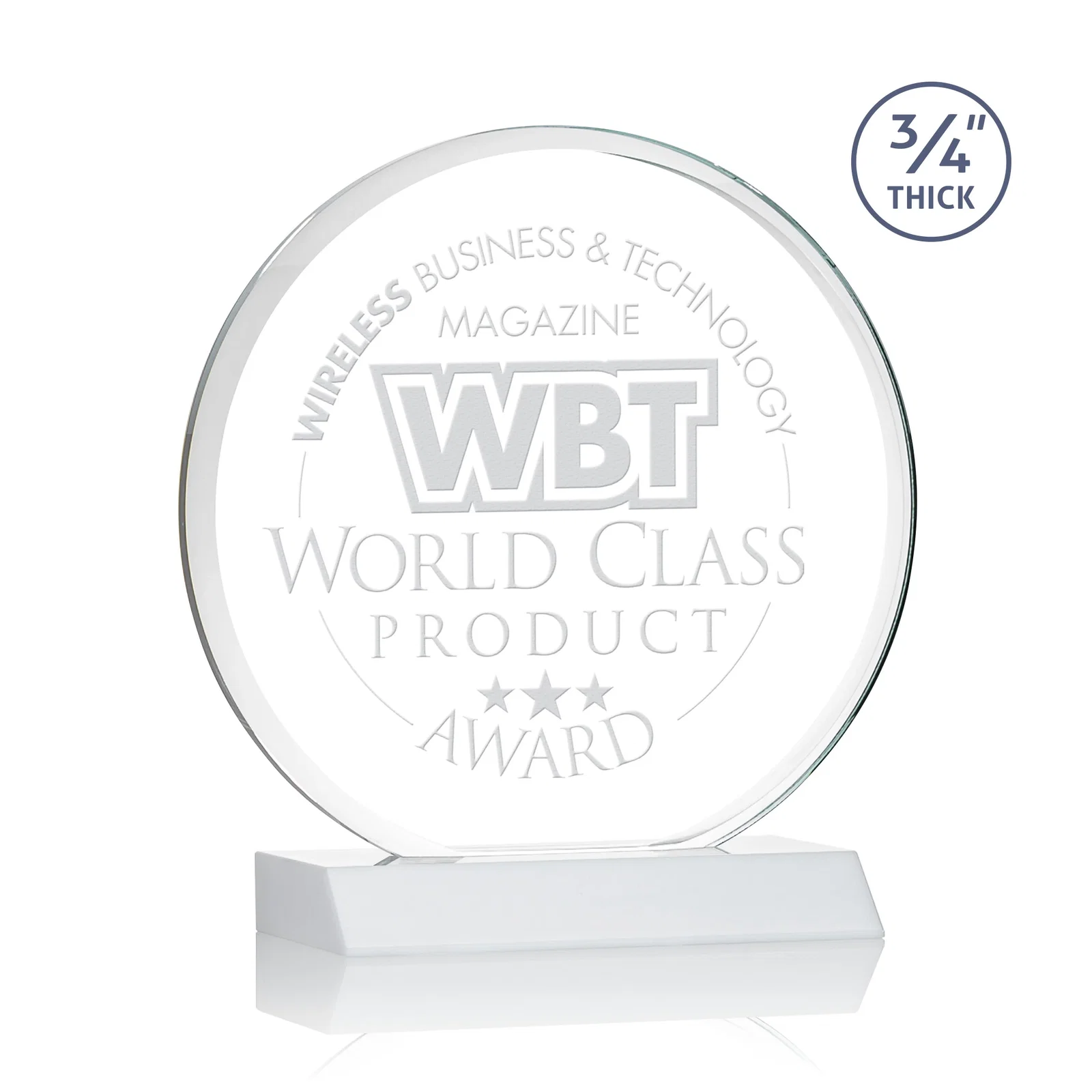 Promotional Starfire Crystal Double-Beveled Disc Award on Clear Mitered Base for donor appreciation