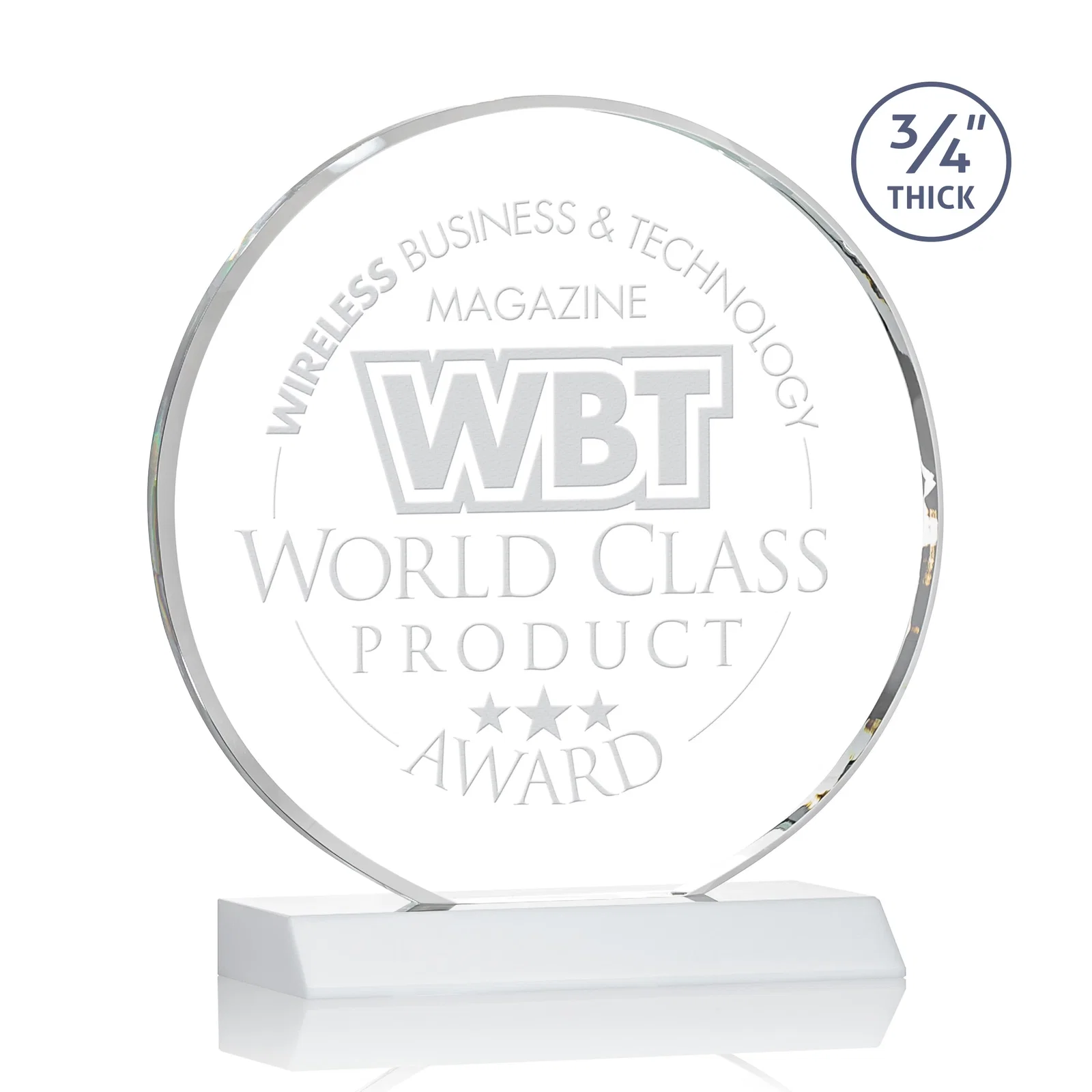 Promotional Starfire Crystal Double-Beveled Disc Award on Clear Mitered Base for graduation ceremonies