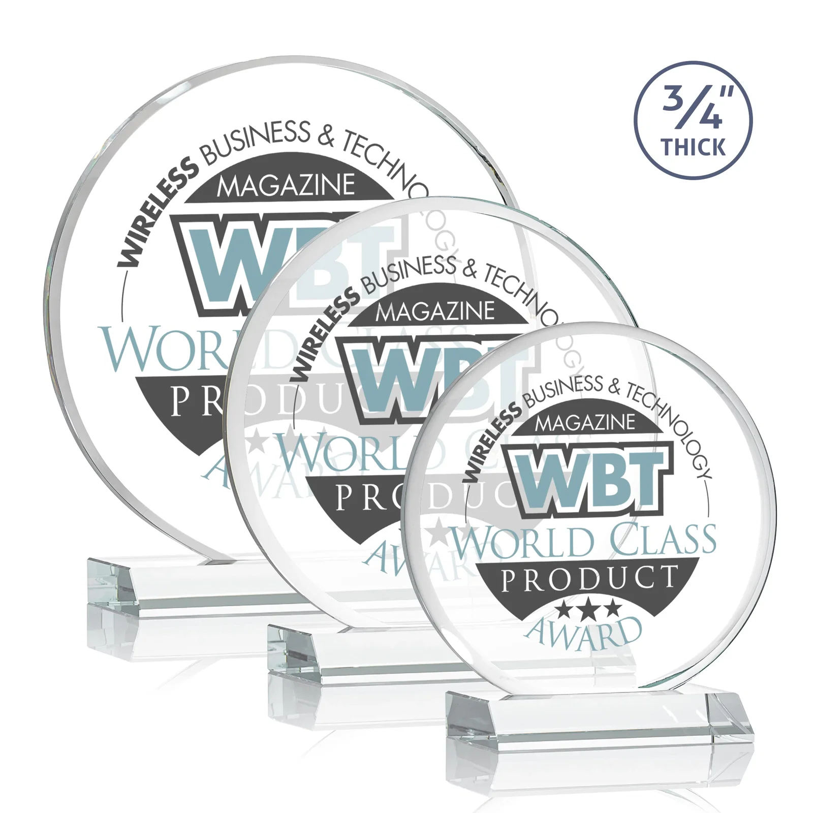 Promotional Starfire Crystal Double-Beveled Disc Award on Clear Mitered Base for safety achievement programs