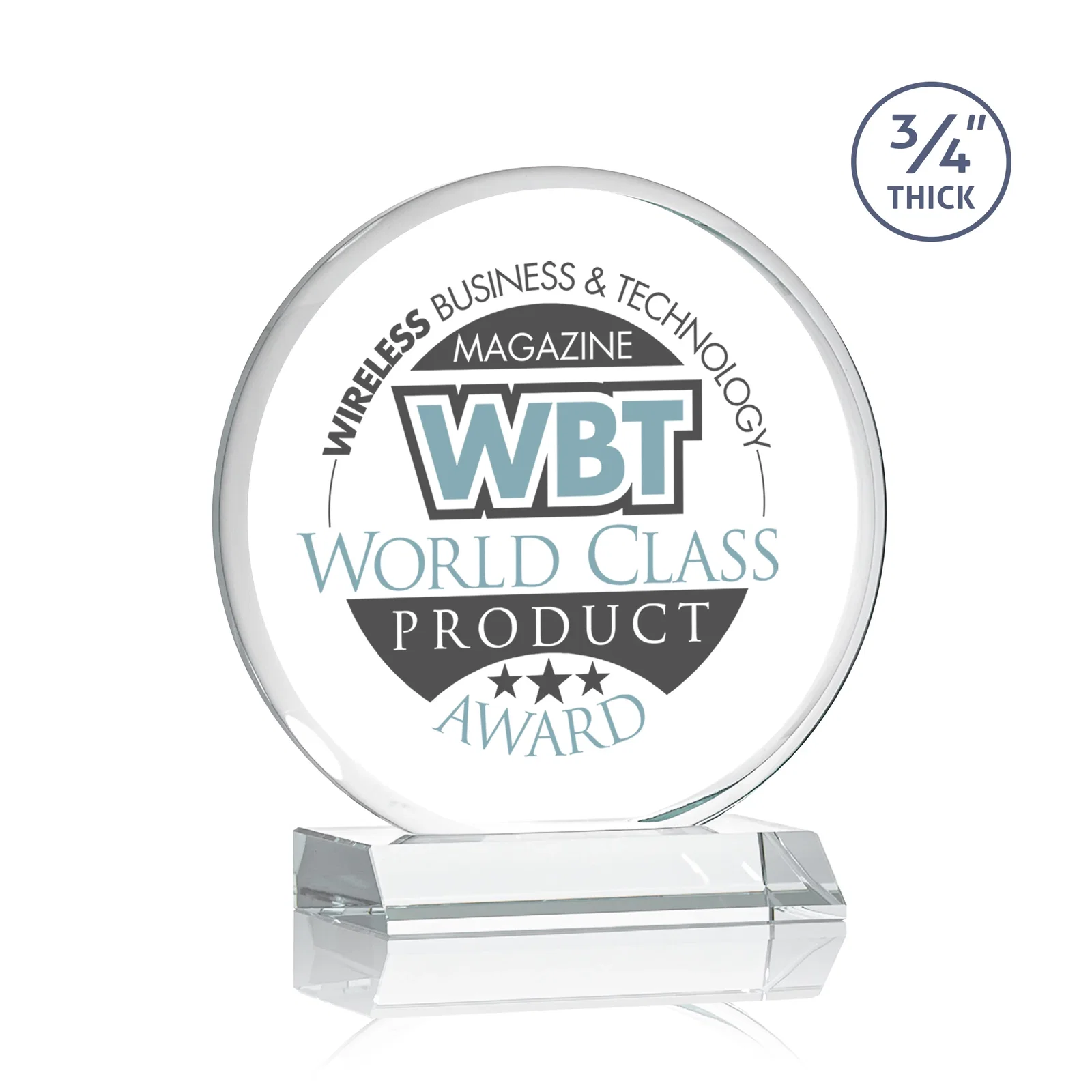 Promotional Starfire Crystal Double-Beveled Disc Award on Clear Mitered Base for volunteer appreciation