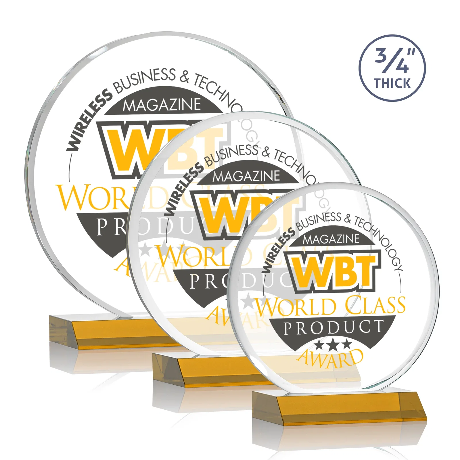 Branded Starfire Crystal Double-Beveled Disc Award on Clear Mitered Base for employee recognition
