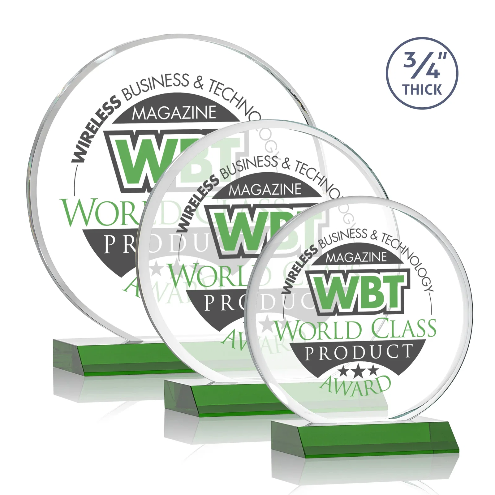 Branded Starfire Crystal Double-Beveled Disc Award on Clear Mitered Base for retirement presentations