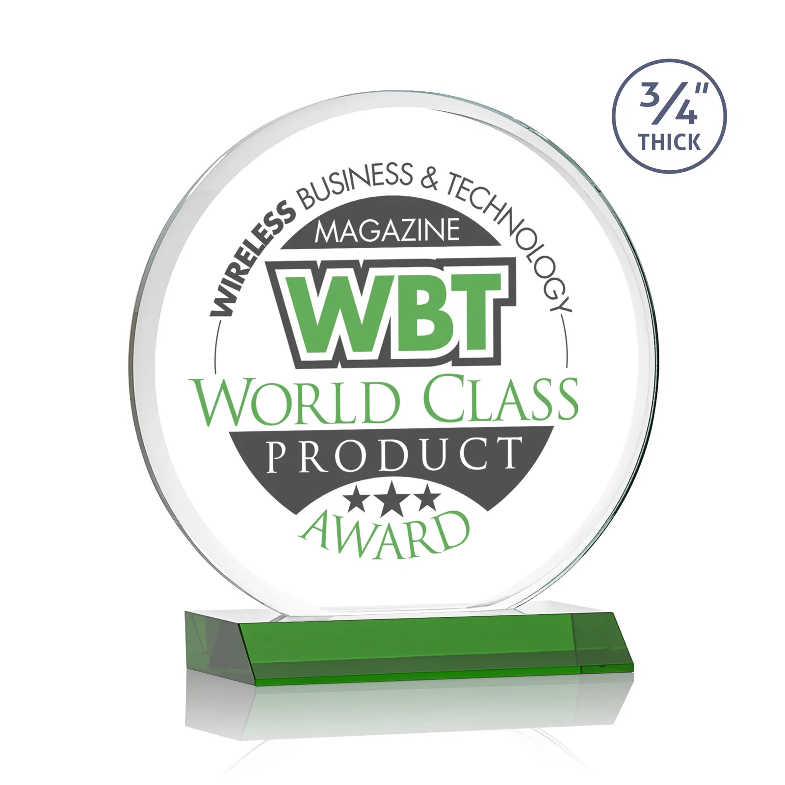 Branded Starfire Crystal Double-Beveled Disc Award on Clear Mitered Base for donor appreciation