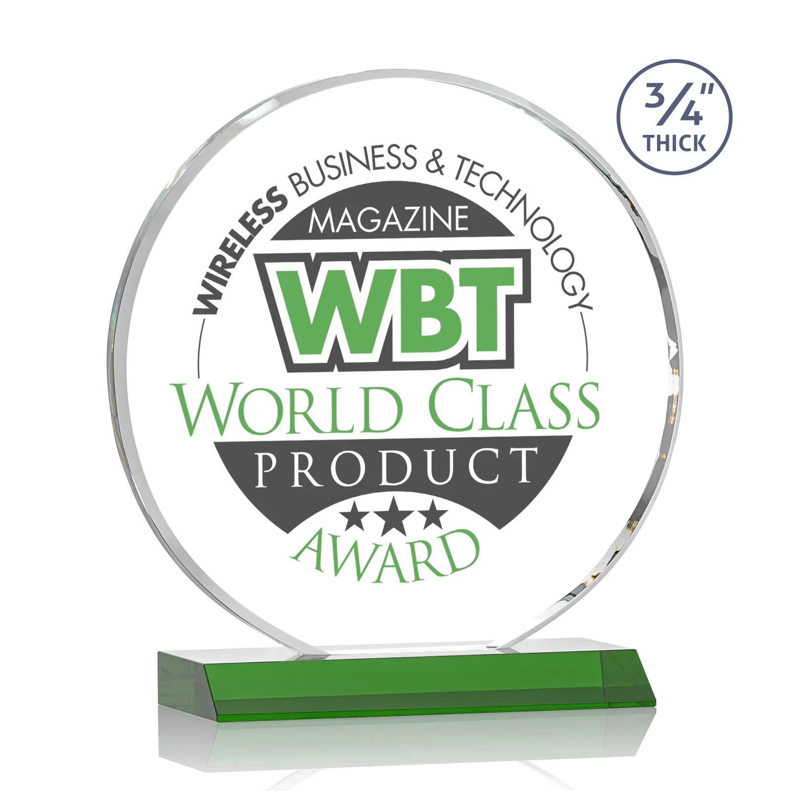 Branded Starfire Crystal Double-Beveled Disc Award on Clear Mitered Base for graduation ceremonies