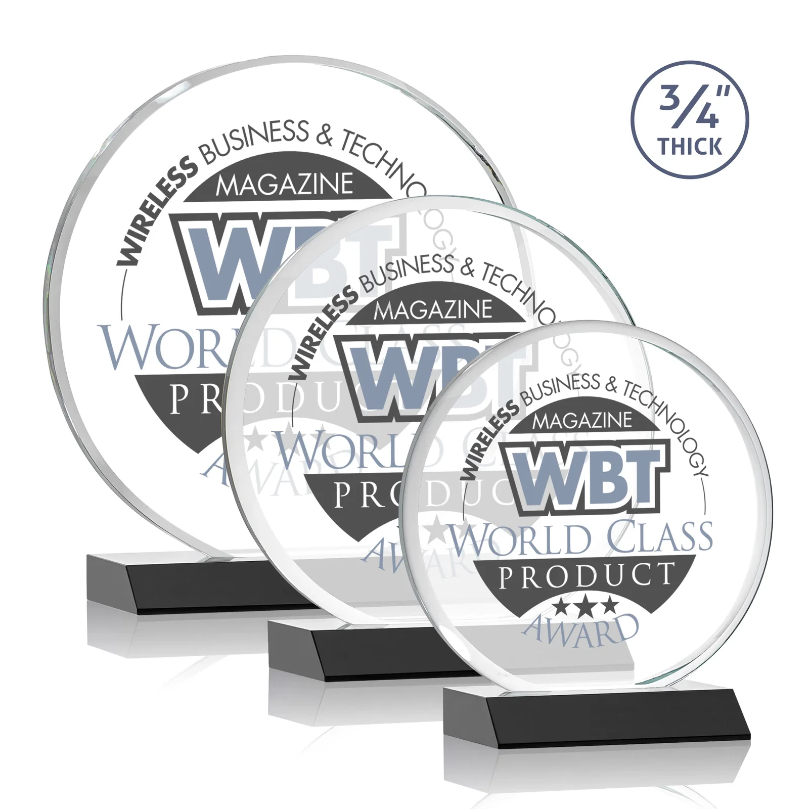 Branded Starfire Crystal Double-Beveled Disc Award on Clear Mitered Base for safety achievement programs