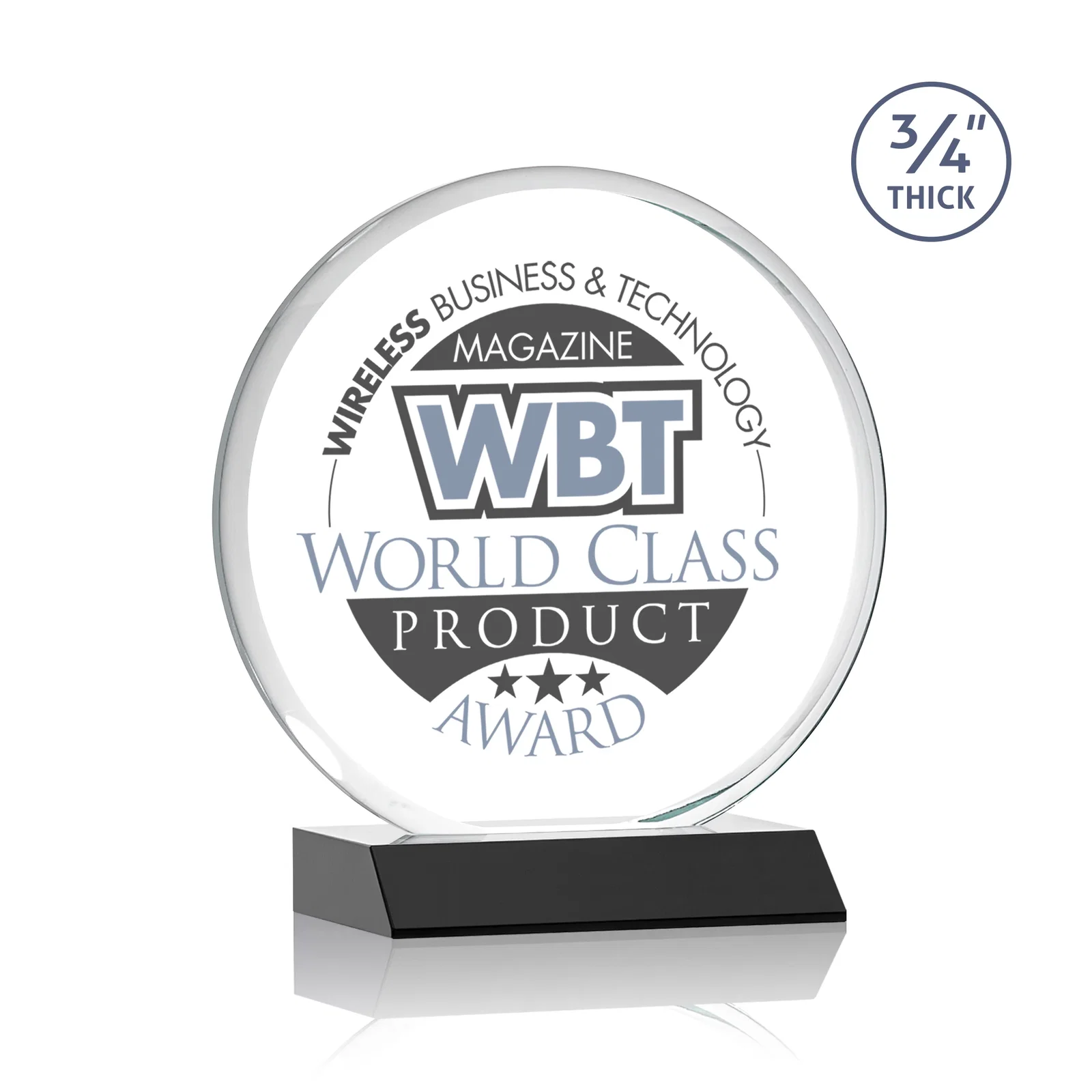 Branded Starfire Crystal Double-Beveled Disc Award on Clear Mitered Base for volunteer appreciation
