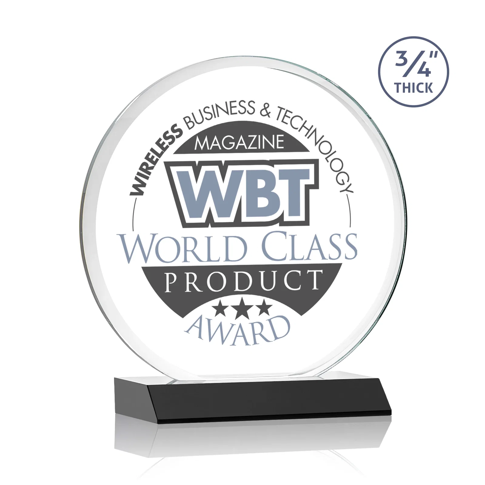 Branded Starfire Crystal Double-Beveled Disc Award on Clear Mitered Base for dealer and partner awards