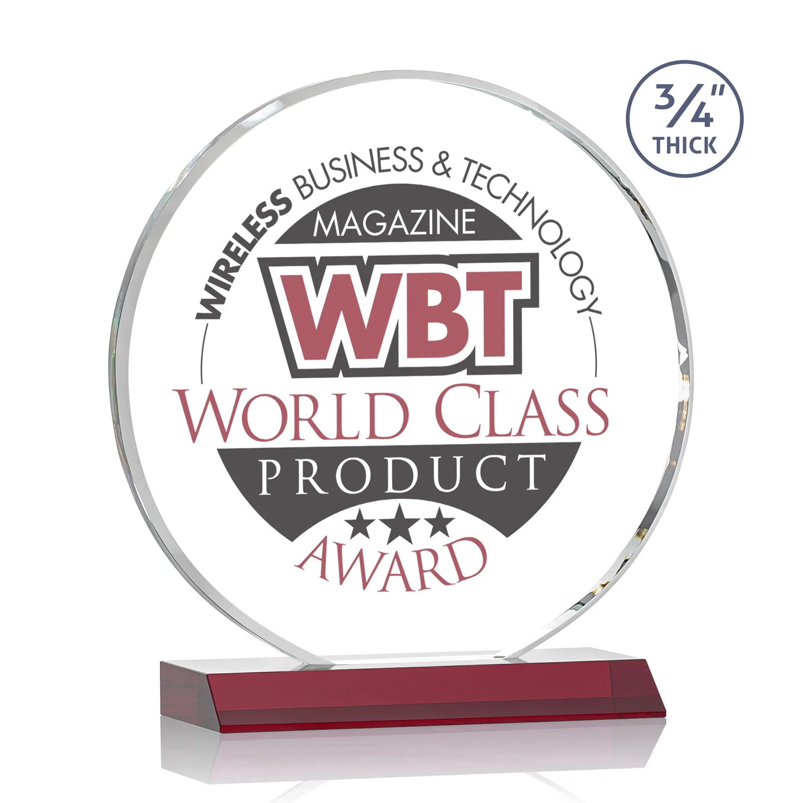 Custom printed Starfire Crystal Double-Beveled Disc Award on Clear Mitered Base for graduation ceremonies