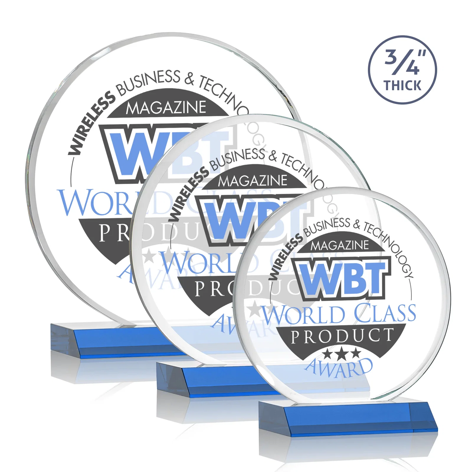 Custom printed Starfire Crystal Double-Beveled Disc Award on Clear Mitered Base for safety achievement programs