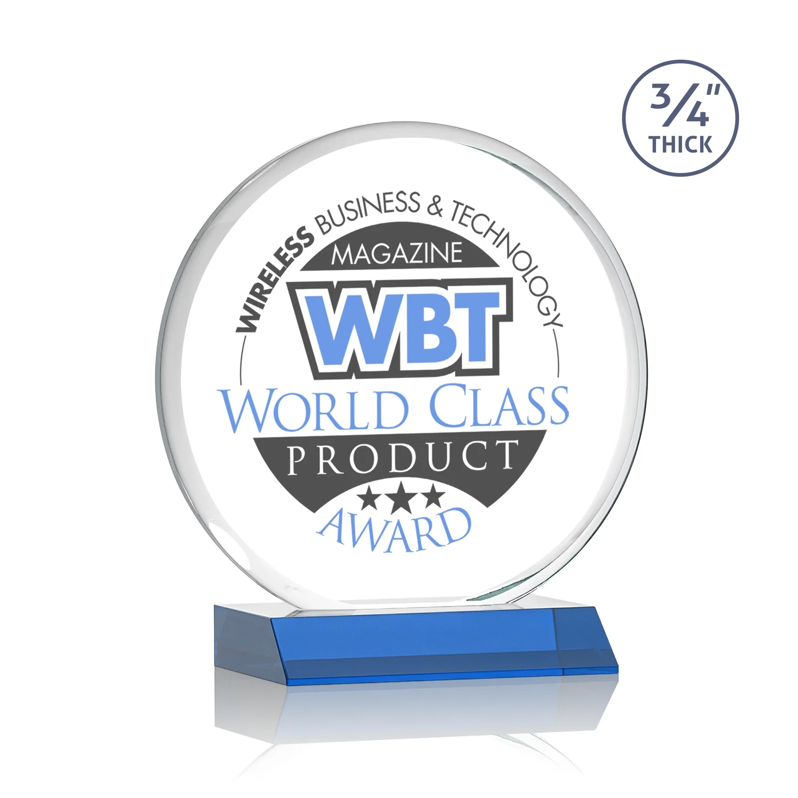 Custom printed Starfire Crystal Double-Beveled Disc Award on Clear Mitered Base for volunteer appreciation