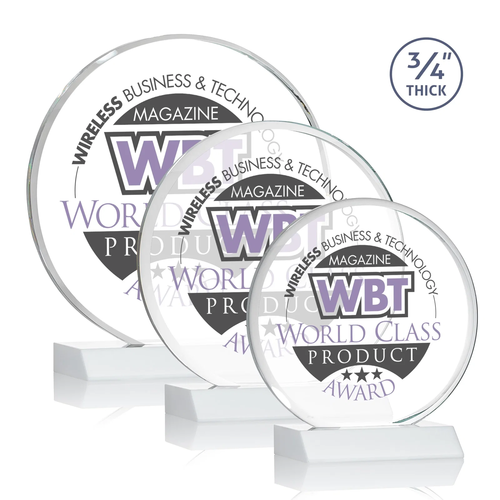 Customized Starfire Crystal Double-Beveled Disc Award on Clear Mitered Base for employee recognition