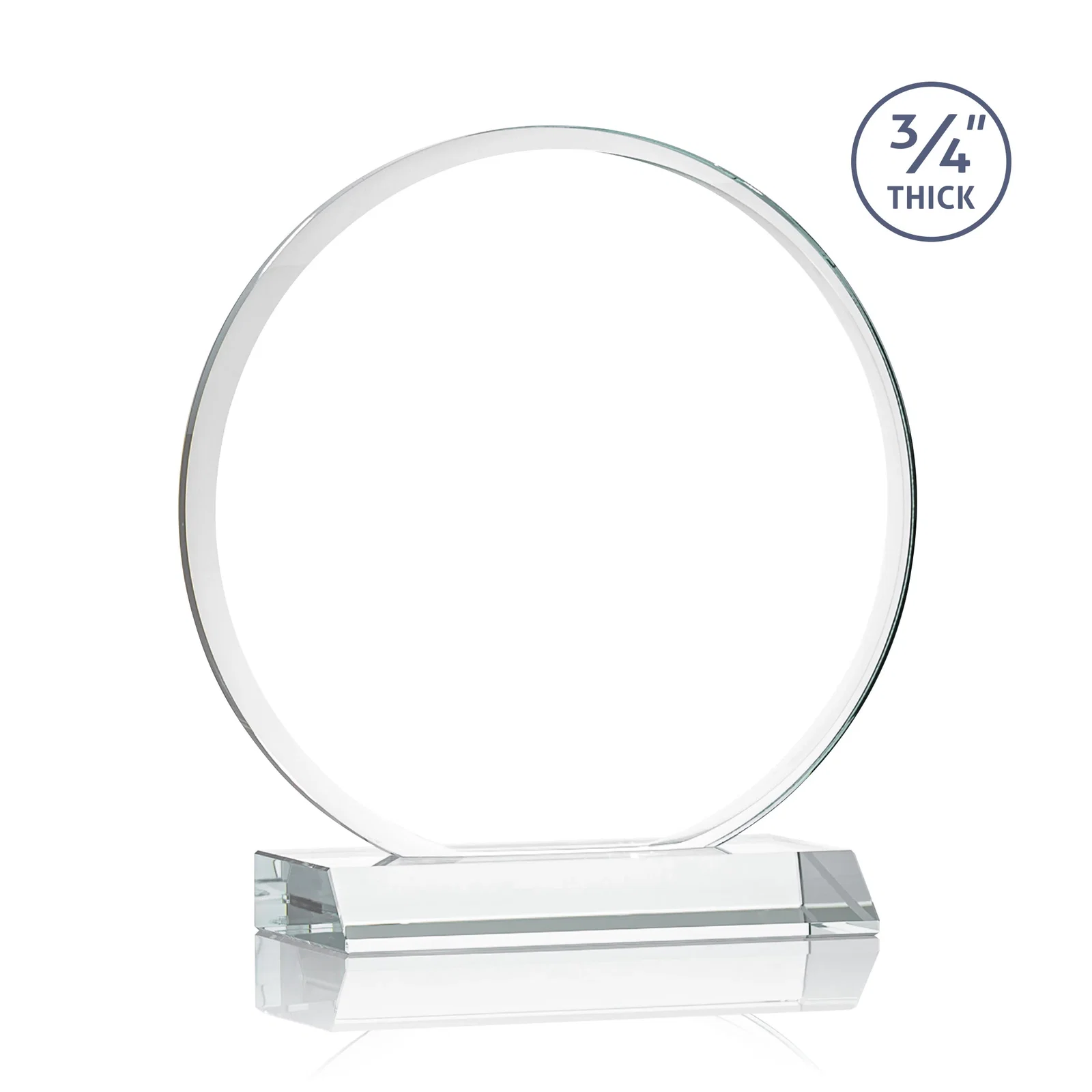 Customized Starfire Crystal Double-Beveled Disc Award on Clear Mitered Base for retirement presentations