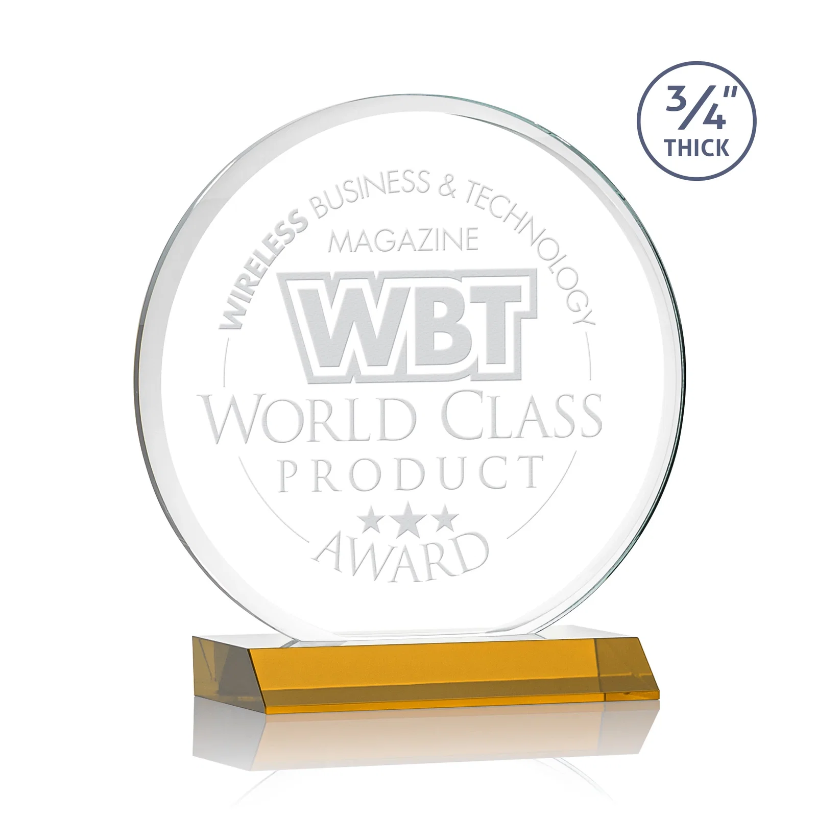 Custom Starfire Crystal Double-Beveled Disc Award on Clear Mitered Base for donor appreciation