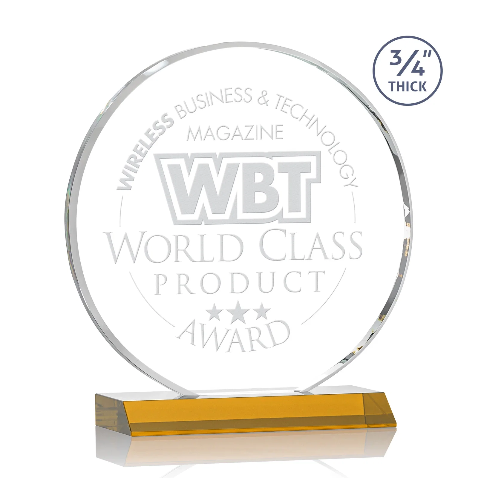 Custom Starfire Crystal Double-Beveled Disc Award on Clear Mitered Base for graduation ceremonies