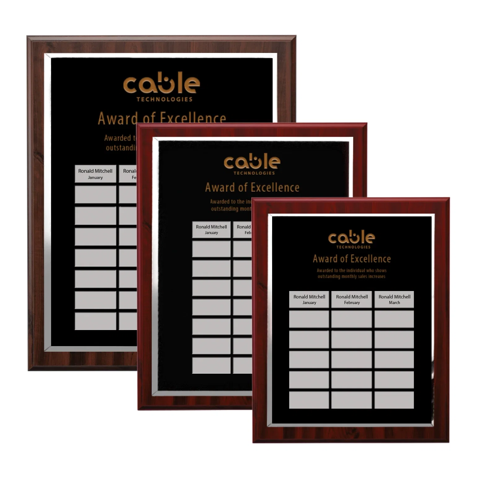 Custom Black Mirror Perpetual Plaque With Etched Sublimation Markers for employee recognition