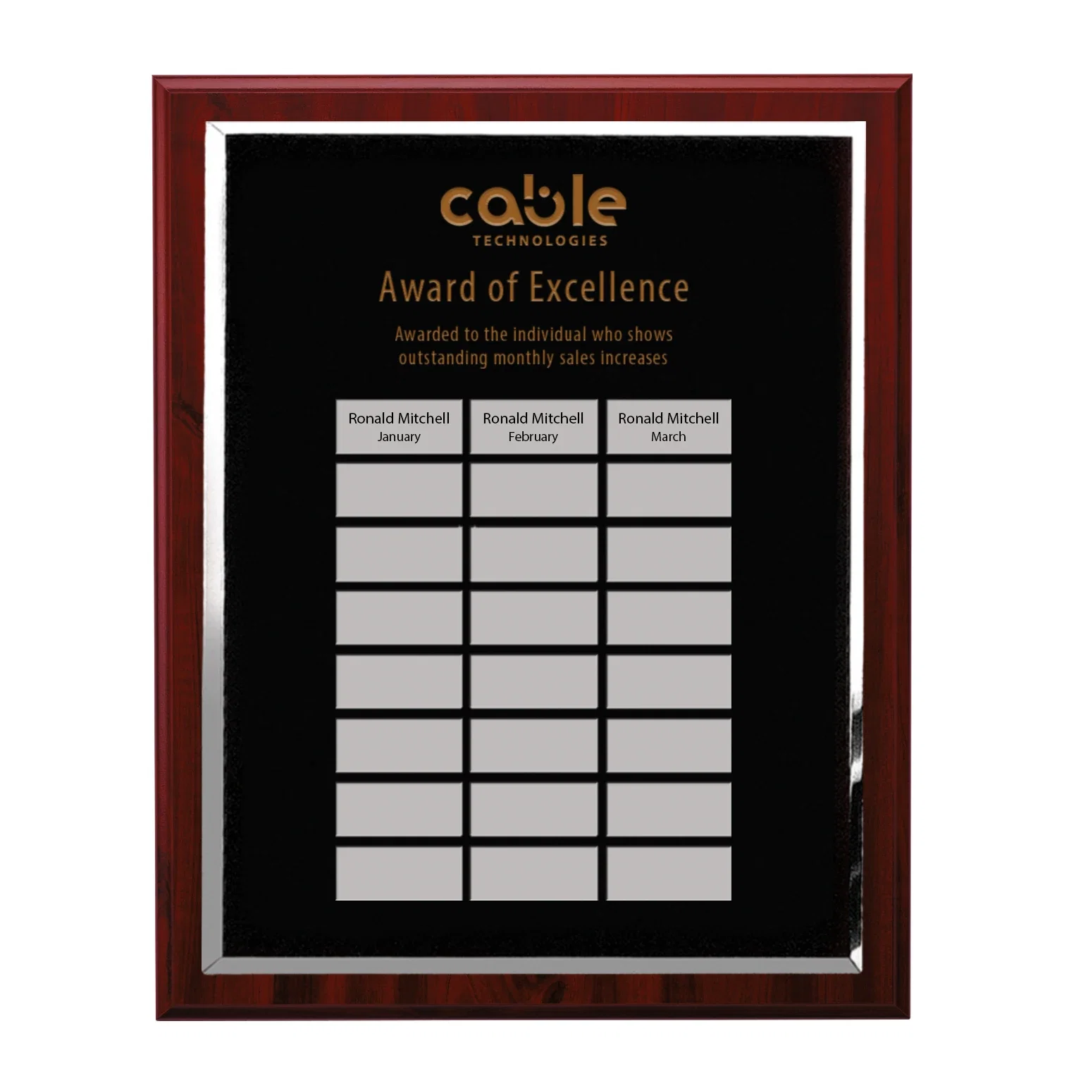 Custom Black Mirror Perpetual Plaque With Etched Sublimation Markers for service anniversary gifts