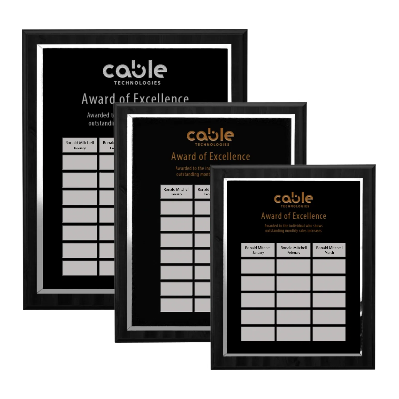 Custom Black Mirror Perpetual Plaque With Etched Sublimation Markers for retirement presentations