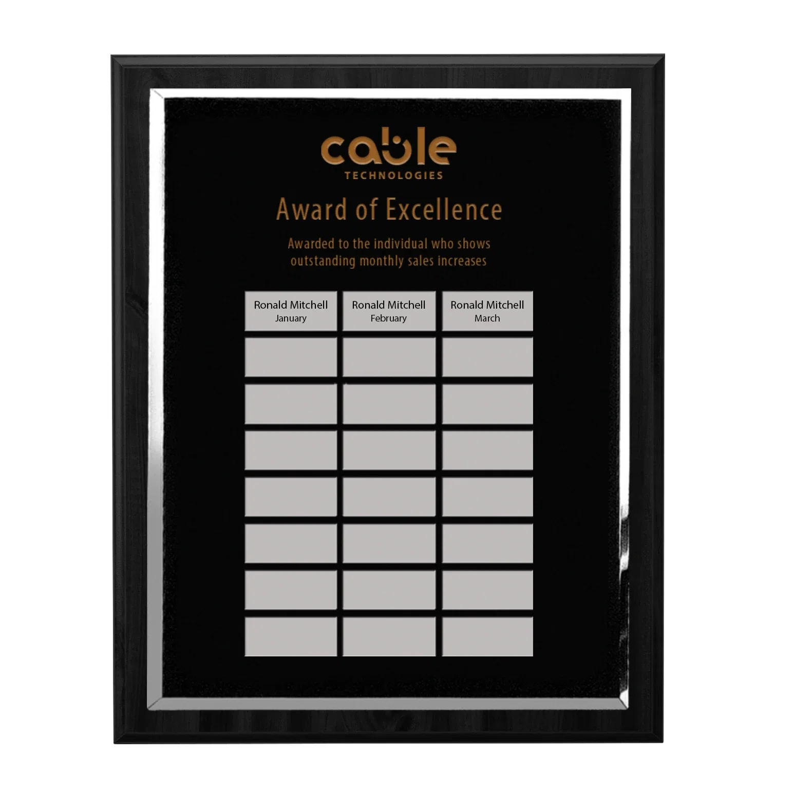 Custom Black Mirror Perpetual Plaque With Etched Sublimation Markers for donor appreciation